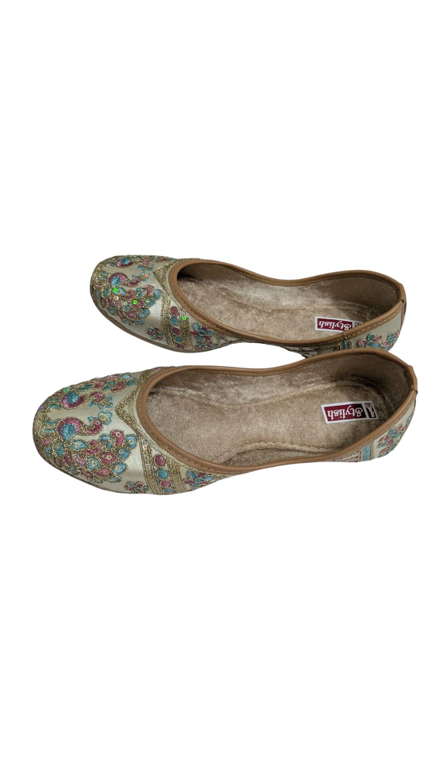 ZS Fashion Women's Embroidered Ballet Flats in Cream with Blue and Pink Sequin Work, Traditional Ethnic Design