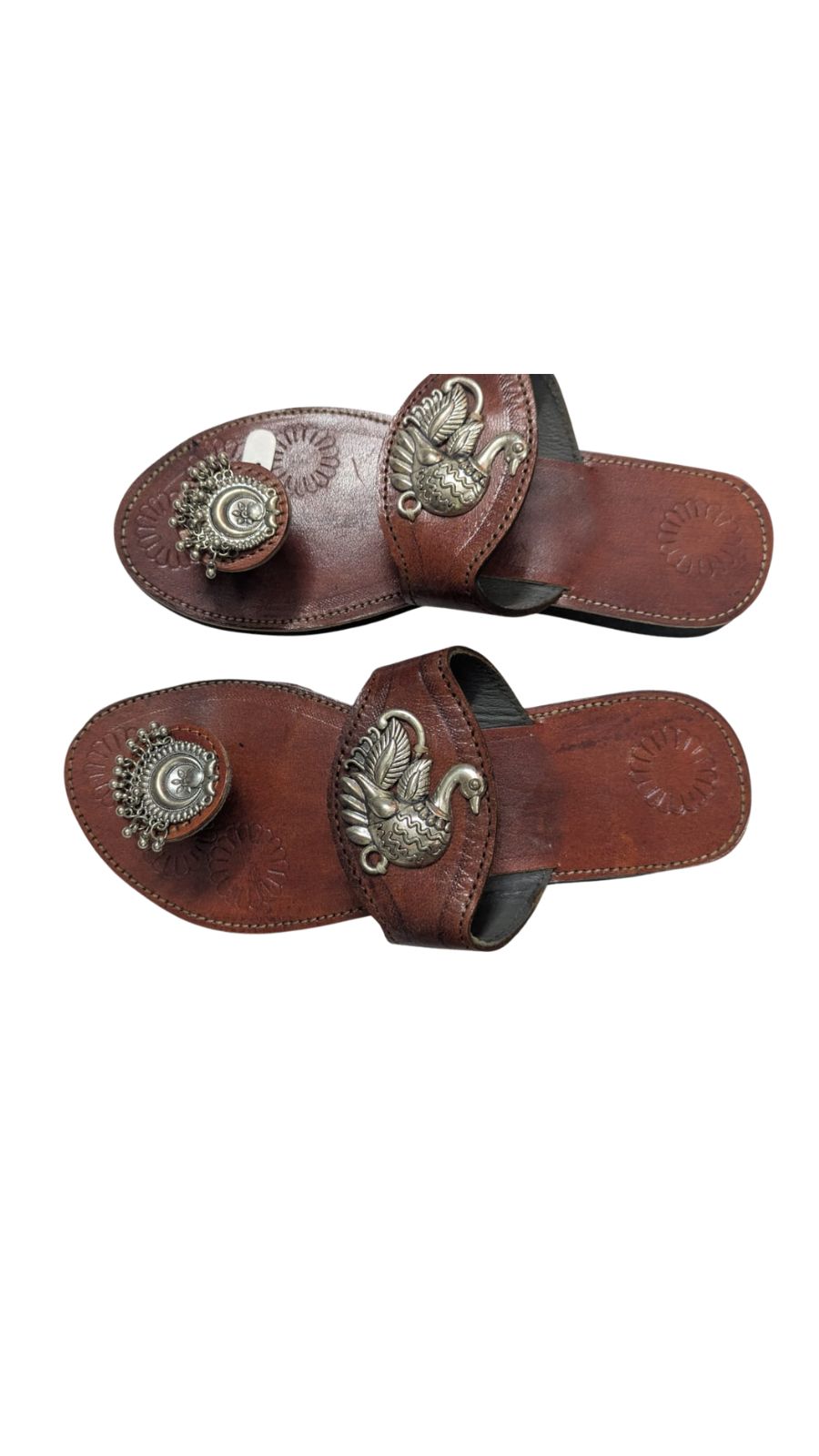 ZS Fashion Handcrafted Brown Leather Sandals with Metallic Embellishments – Traditional Ethnic Design, Comfortable Casual Footwear
