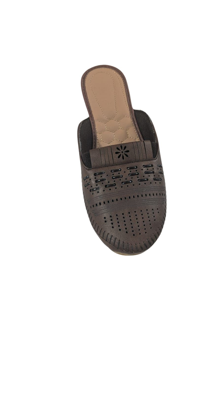 ZS Fashion Women’s Slip-On Mules | Perforated Design, Quilted Insole, Casual Comfort Slippers Brown