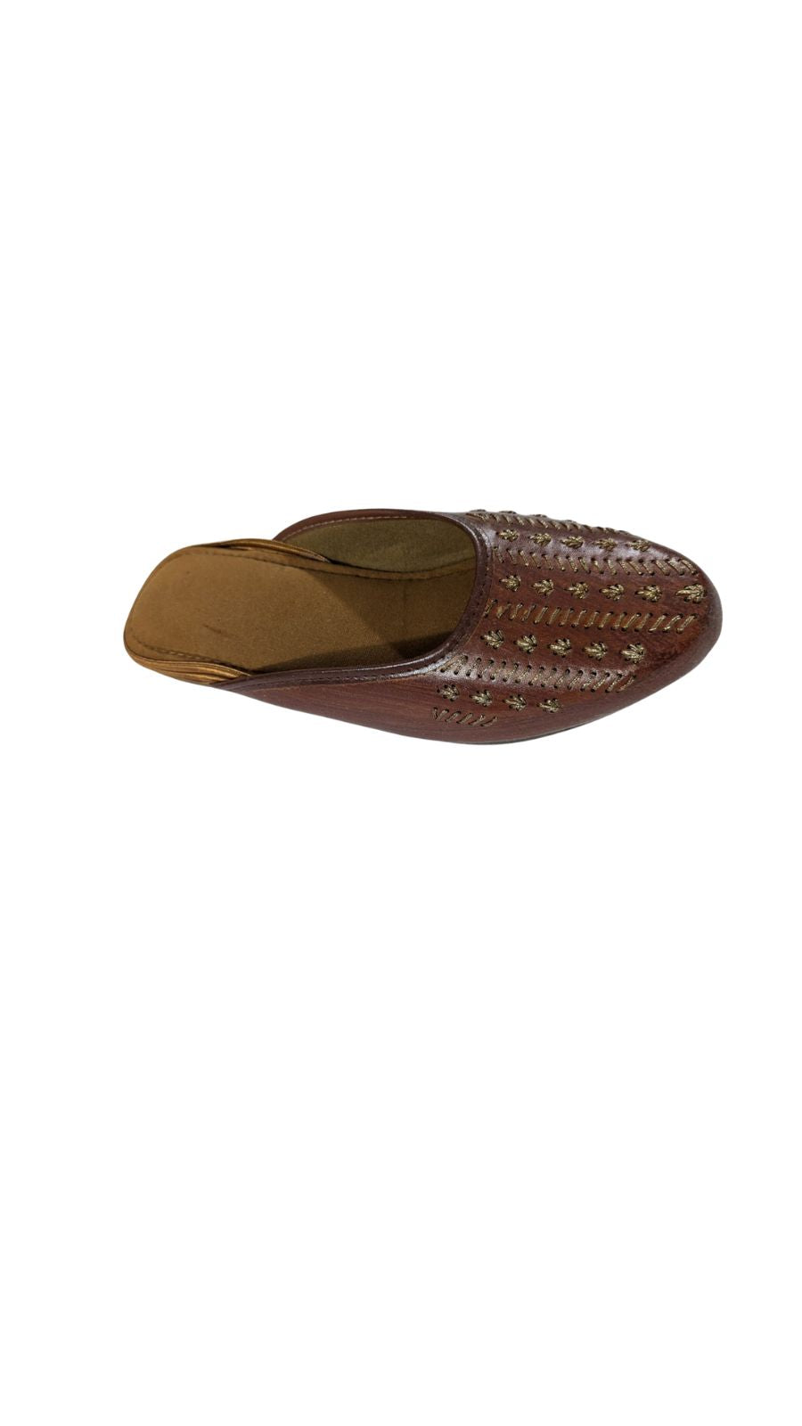 ZS Fashion Handcrafted Brown Leather Ethnic Mojari Jutti for Women | Traditional Slip-On Casual Footwear with Embroidered Design