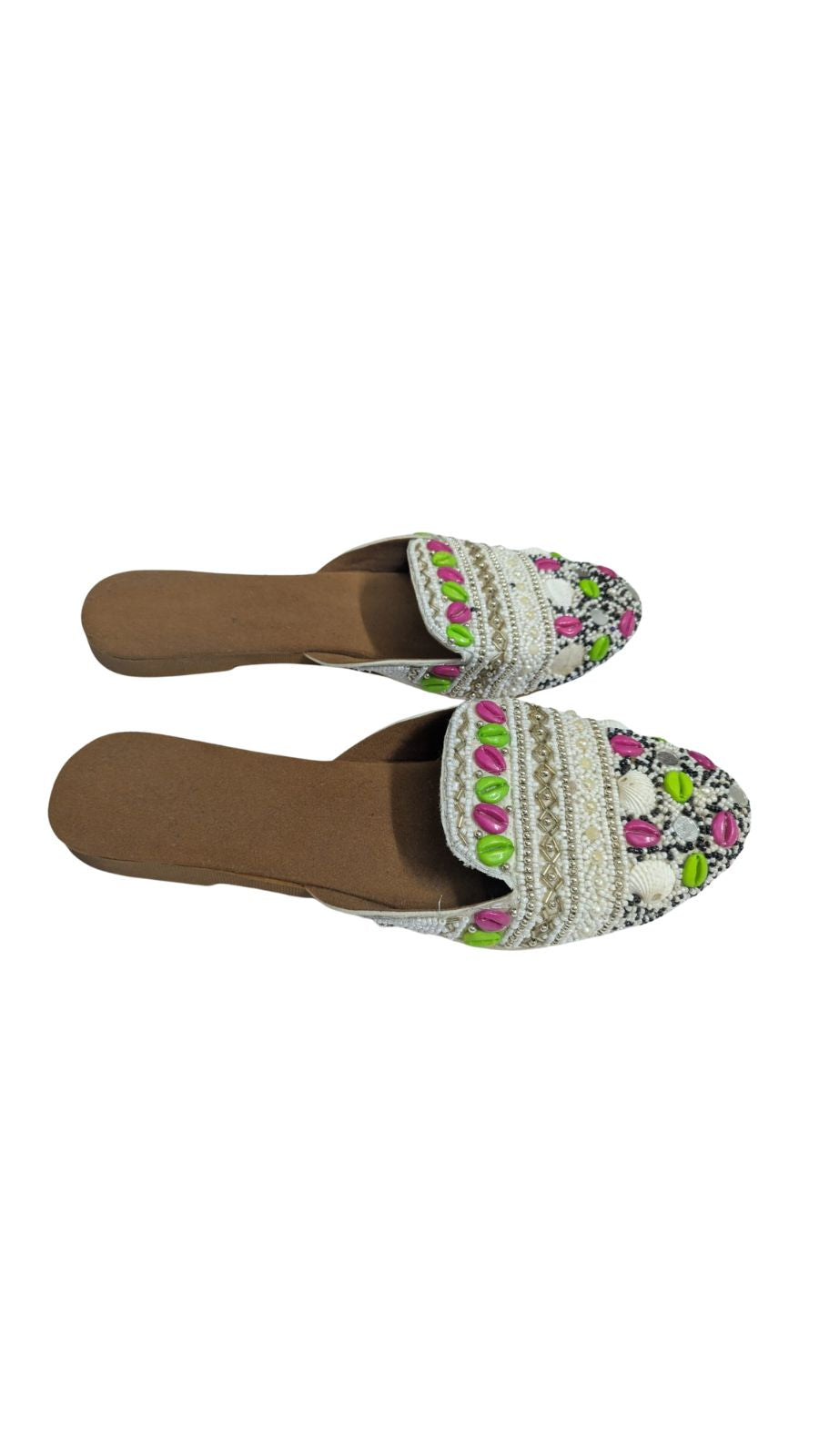 ZS Fashion Women’s Handcrafted Ethnic Jutti/Slip-On Flats with Beads & Shell Embroidery – Multicolor Casual