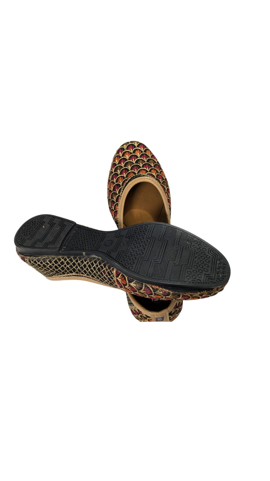 ZS Fashion Women’s Brown Ballet Flats – Scalloped Design with Multicolour Embroidery, Comfortable