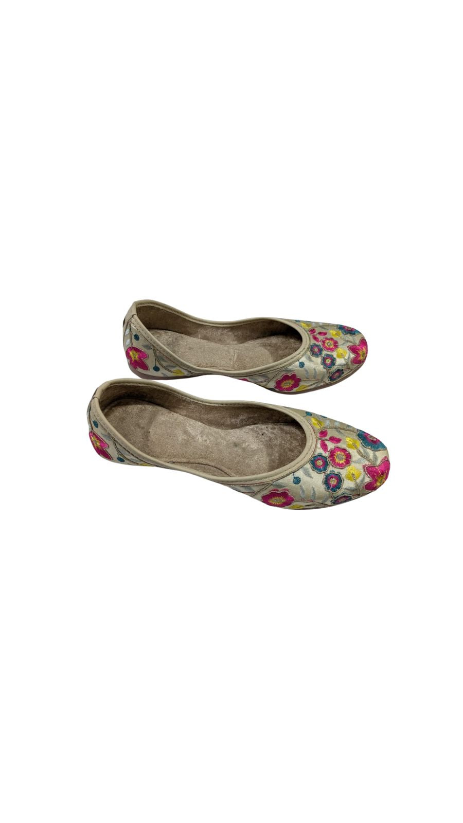 ZS Fashion Women’s Cream Ballet Flats with Pink & Yellow Floral Embroidery – Comfortable Slip-On