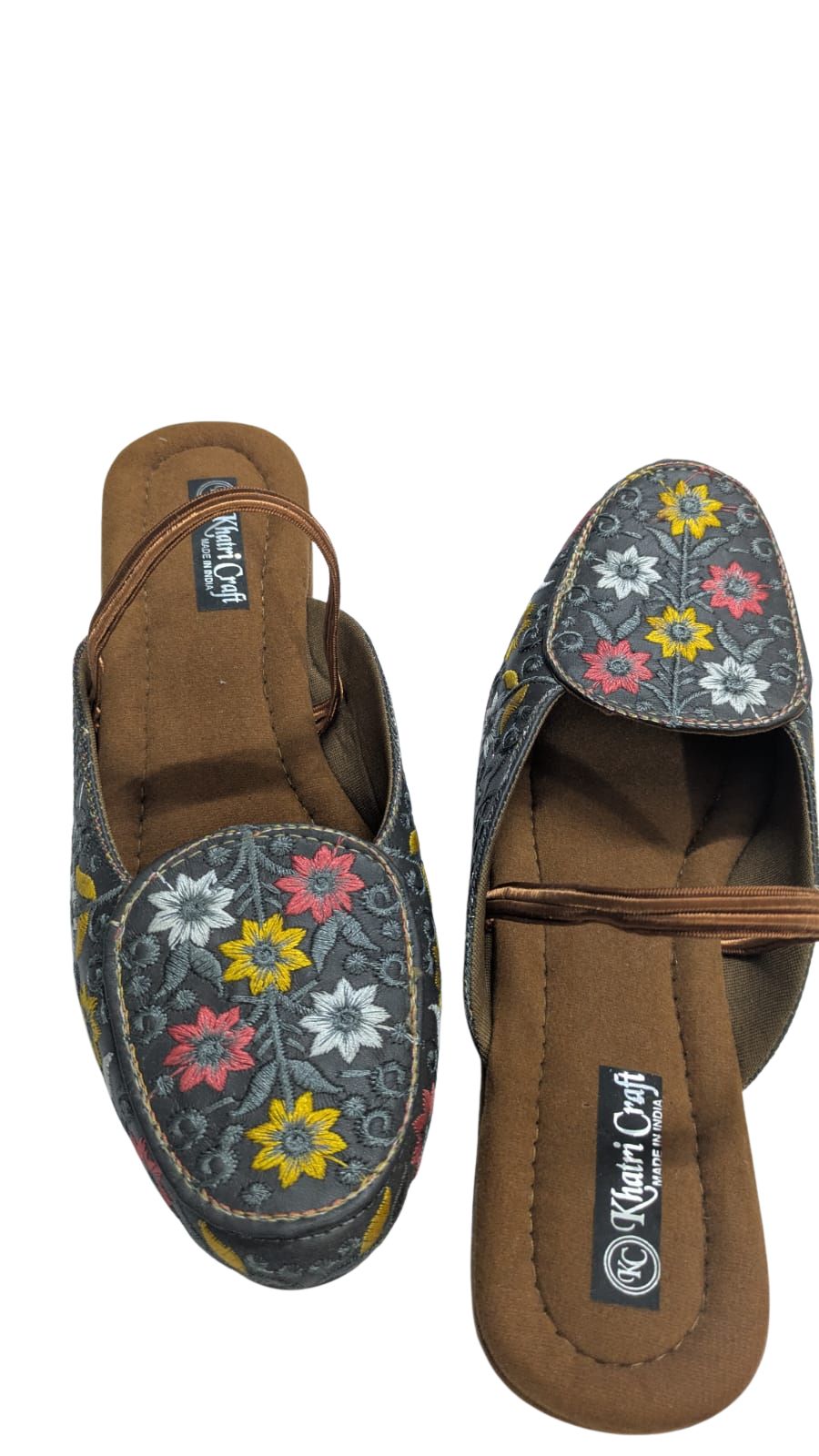 Women's Floral Print Slip-On Loafers – Brown with Multi-Colour Embroidered Design & Cushioned Insole, Comfortable Casual & Ethnic Footwear