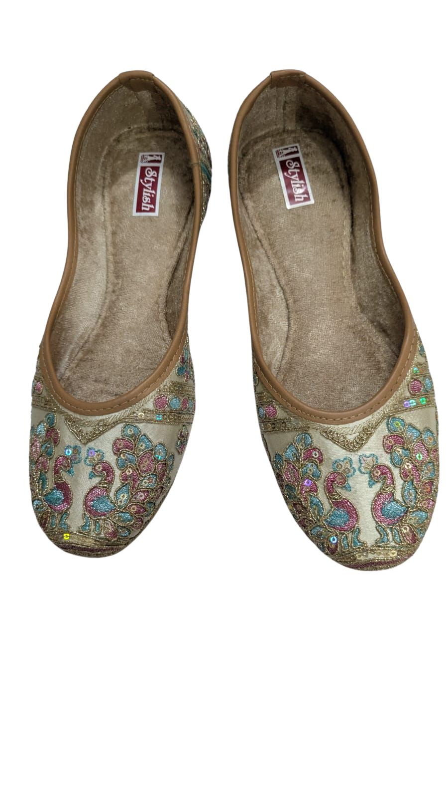 Top View of ZS Fashion Stylish Women's Embroidered Ballet Flats, Cream Base
