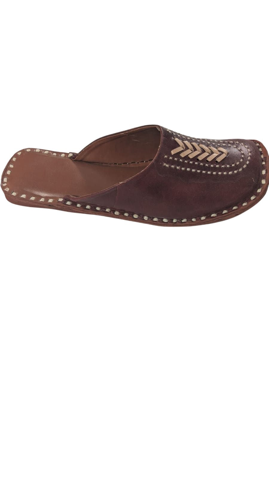 ZS Fashion Handcrafted Leather Kolhapuri Chappal – Brown Traditional Ethnic Slip-On Sandals with Square Toe Design