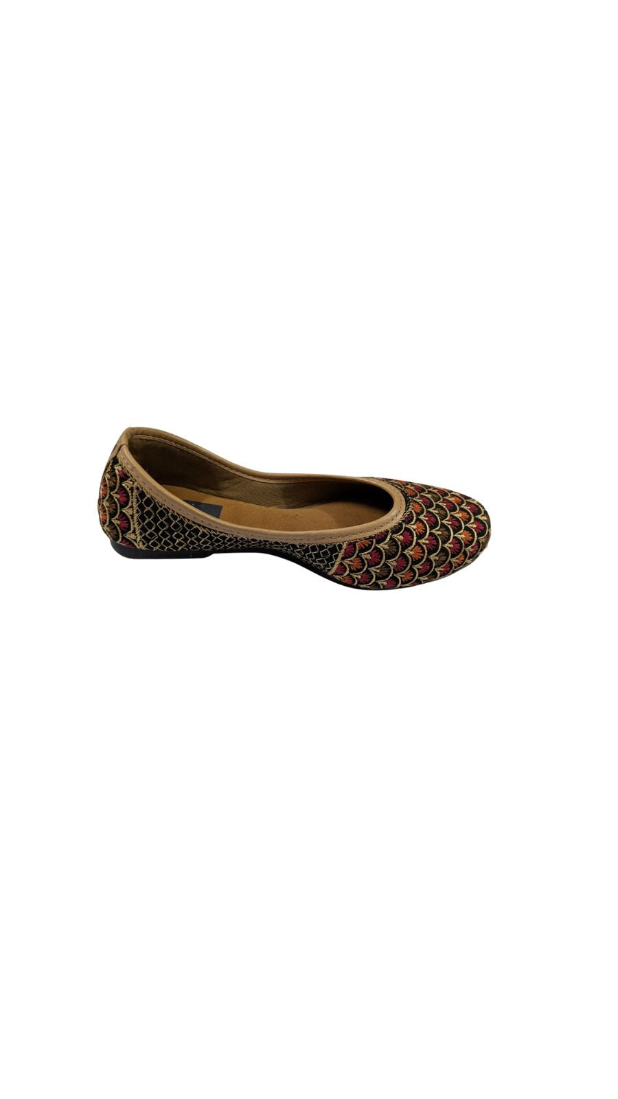 ZS Fashion Women’s Brown Ballet Flats – Scalloped Design with Multicolour Embroidery, Comfortable