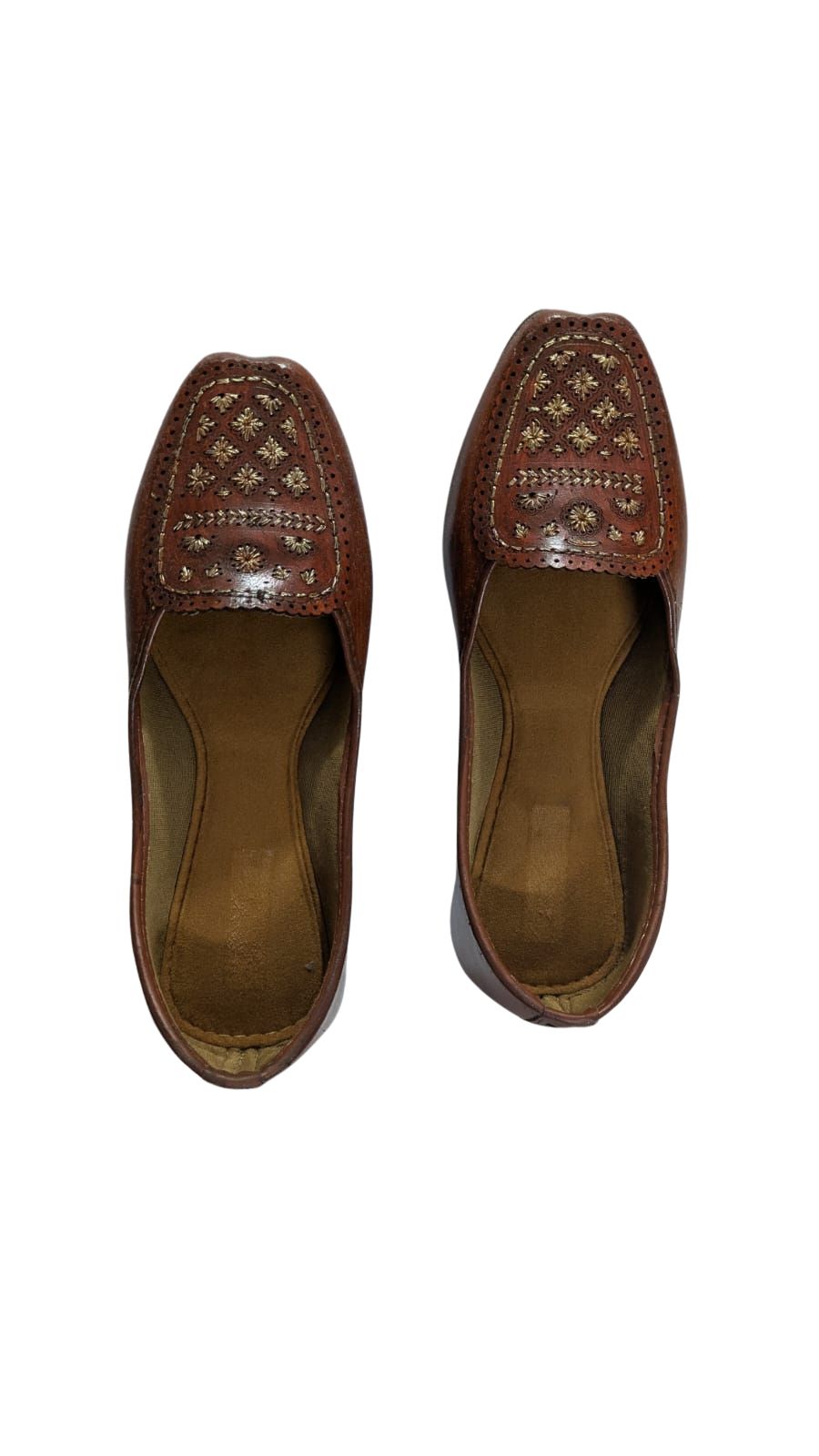 ZS Fashion Handcrafted Genuine Lea-k Ther Punjabi Jutti for Girls and Women – Brown Traditional Mojari with Embroidery, Ethnic Party