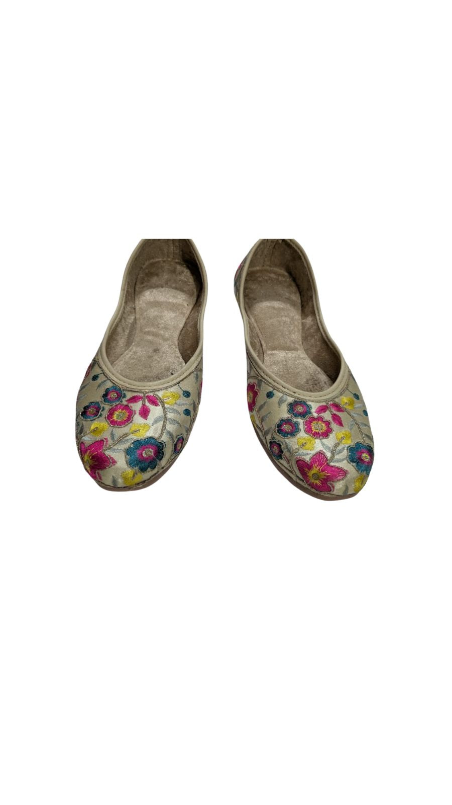 ZS Fashion Women’s Cream Ballet Flats with Pink & Yellow Floral Embroidery – Comfortable Slip-On