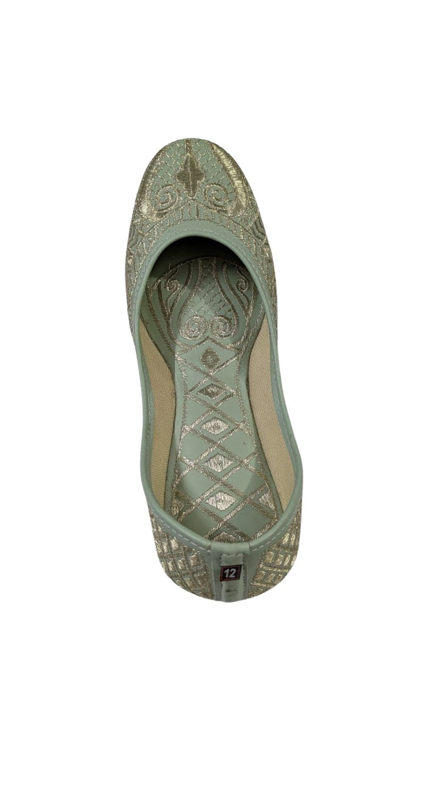 ZS Fashion Women’s Traditional Ethnic Jutti – Handcrafted Embroidered Mojari Flats in Pastel Green & Gold