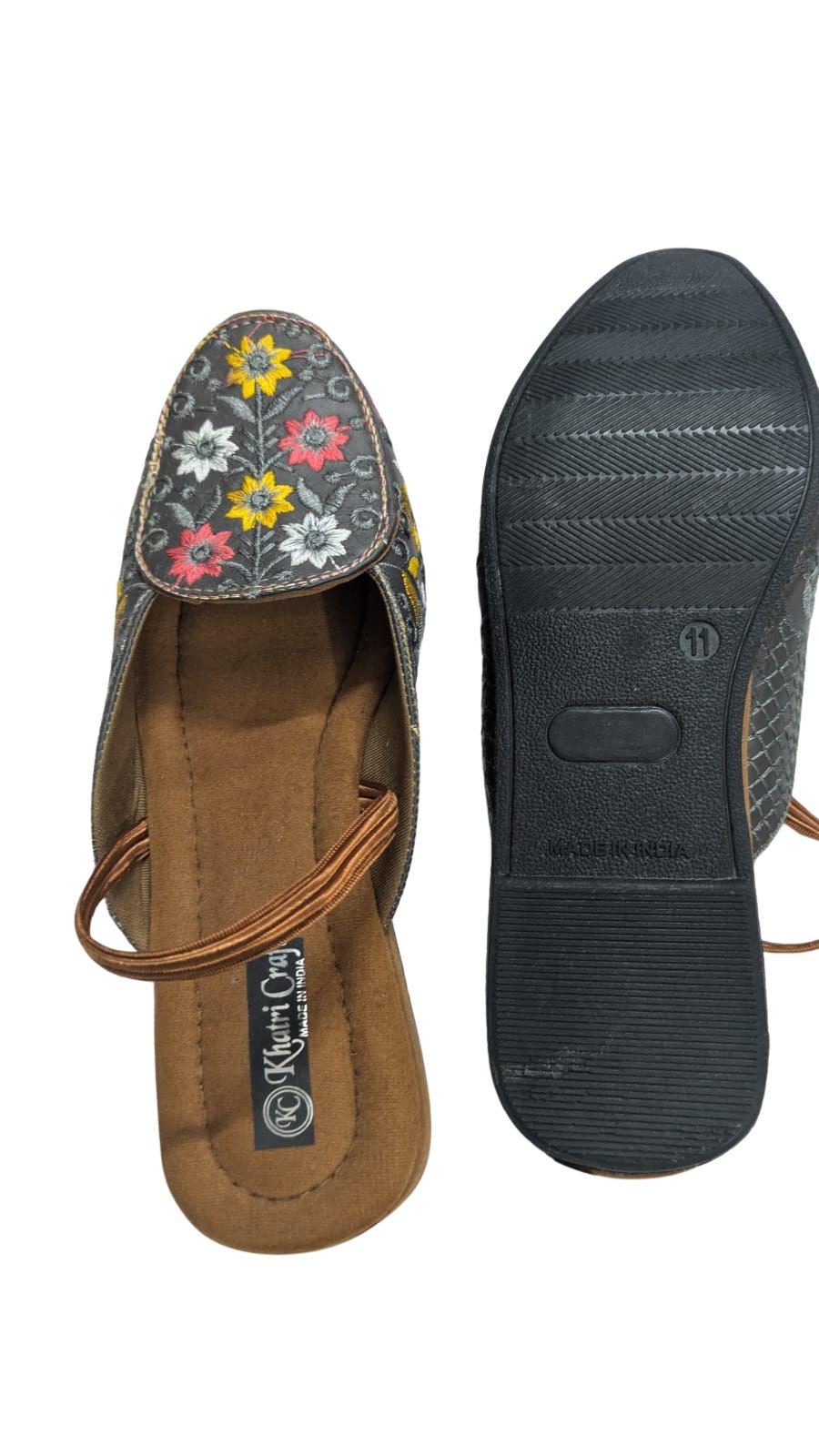 Women's Floral Print Slip-On Loafers – Brown with Multi-Colour Embroidered Design & Cushioned Insole, Comfortable Casual & Ethnic Footwear