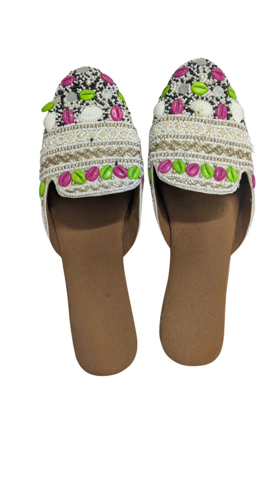ZS Fashion Women’s Handcrafted Ethnic Jutti/Slip-On Flats with Beads & Shell Embroidery – Multicolor Casual