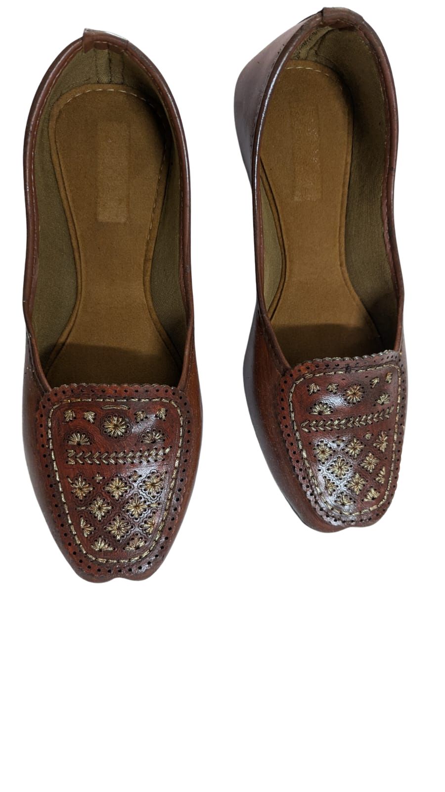 ZS Fashion Handcrafted Genuine Lea-k Ther Punjabi Jutti for Girls and Women – Brown Traditional Mojari with Embroidery, Ethnic Party