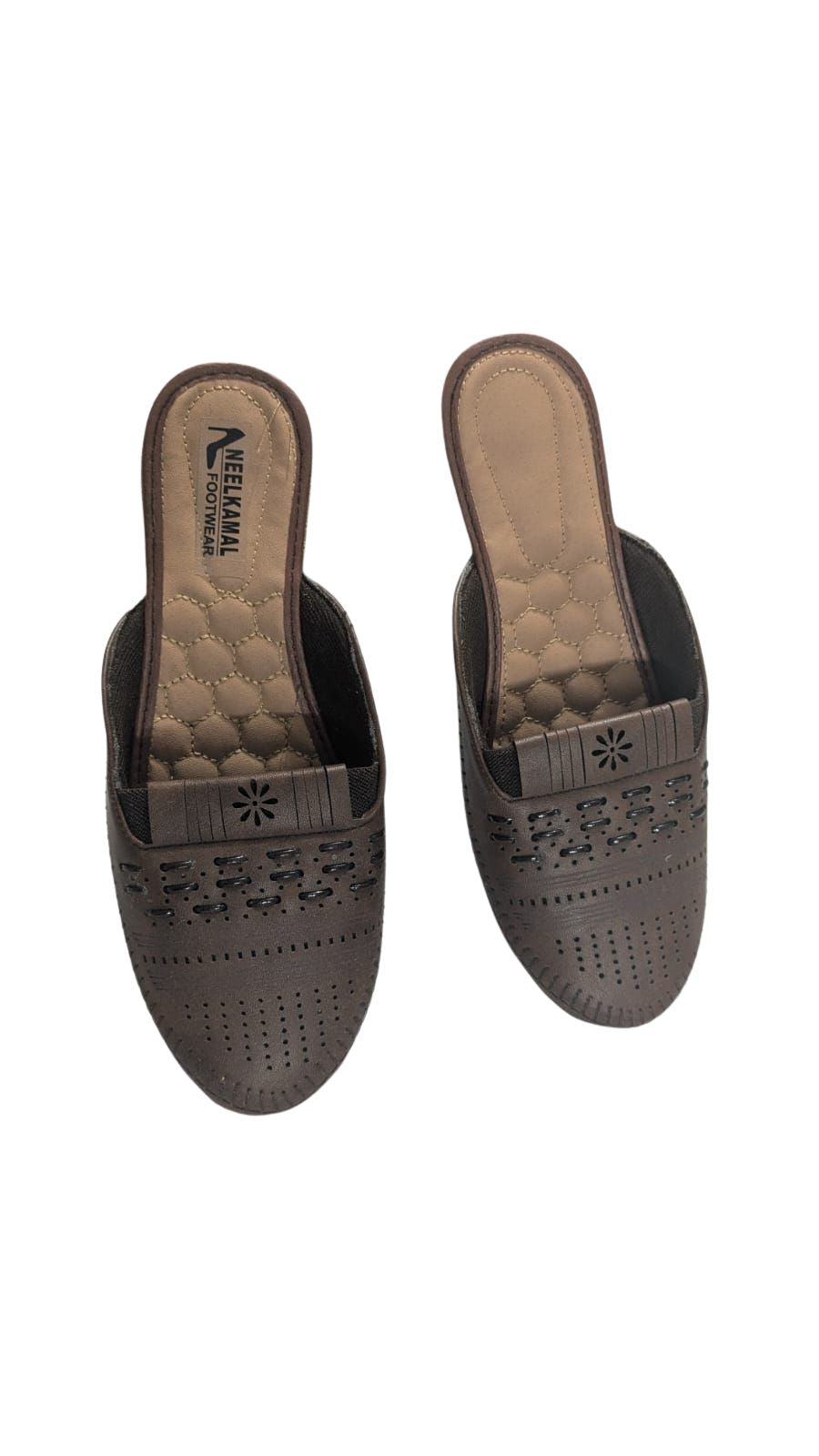ZS Fashion Women’s Slip-On Mules | Perforated Design, Quilted Insole, Casual Comfort Slippers Brown