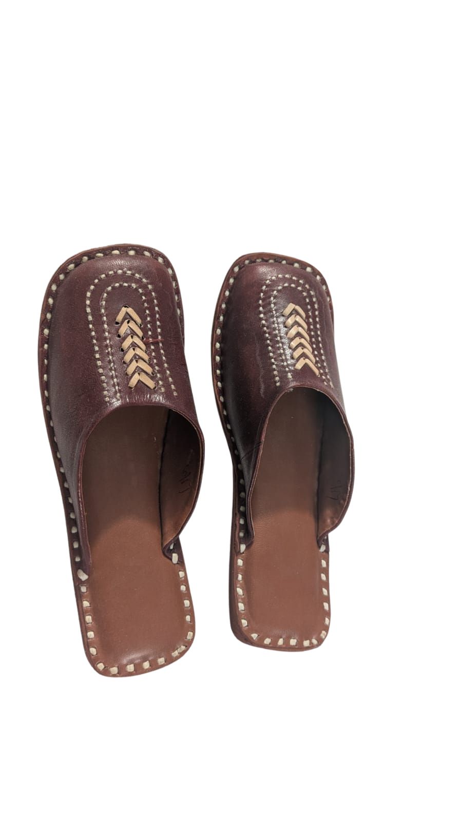 ZS Fashion Handcrafted Leather Kolhapuri Chappal – Brown Traditional Ethnic Slip-On Sandals with Square Toe Design