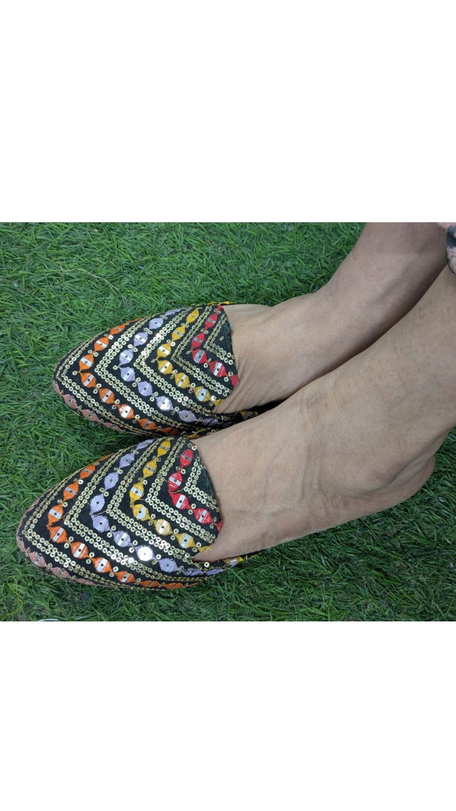 ZS Fashion Women's Floral Embroidered Mules – Pointed Toe Slip-On Flats with Lace Trim, Pink & Green Ethnic Footwear