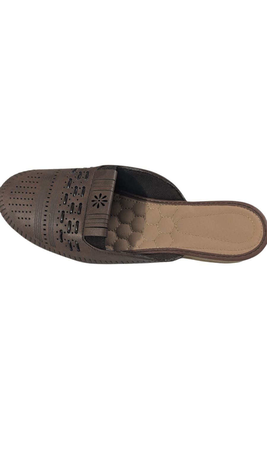 ZS Fashion Women’s Slip-On Mules | Perforated Design, Quilted Insole, Casual Comfort Slippers Brown