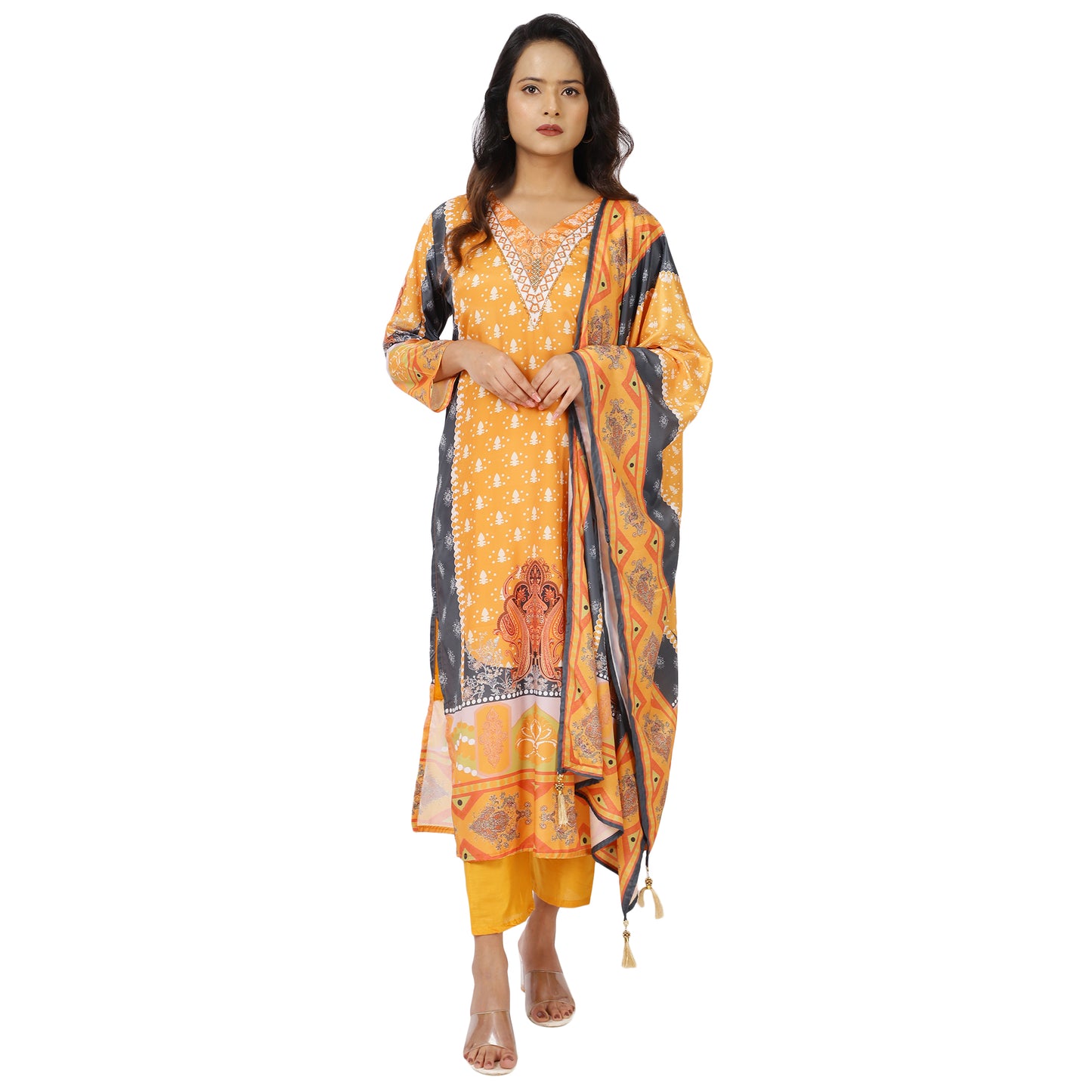 Comfortable Cotton Palazzo Suit with Dupatta Orange