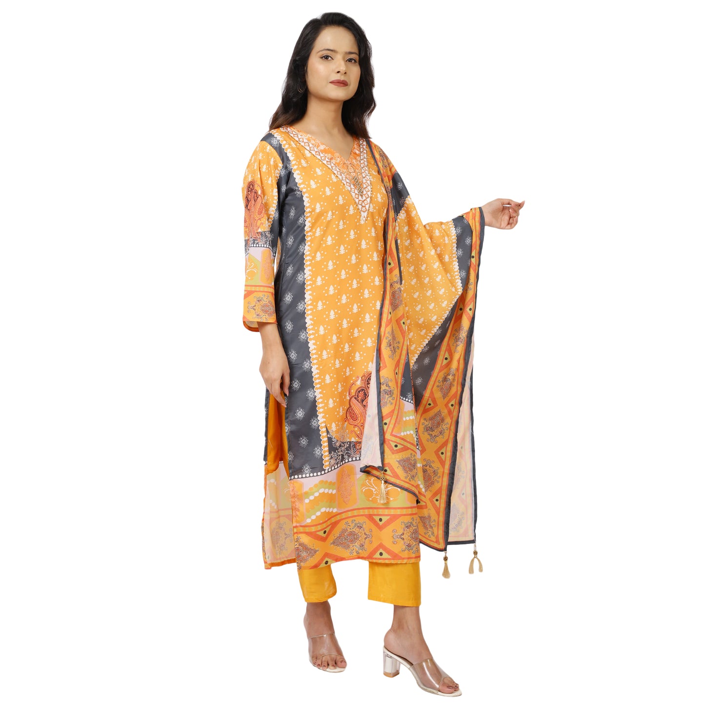 Casual Ethnic Wear Orange Cotton Kurta for Women