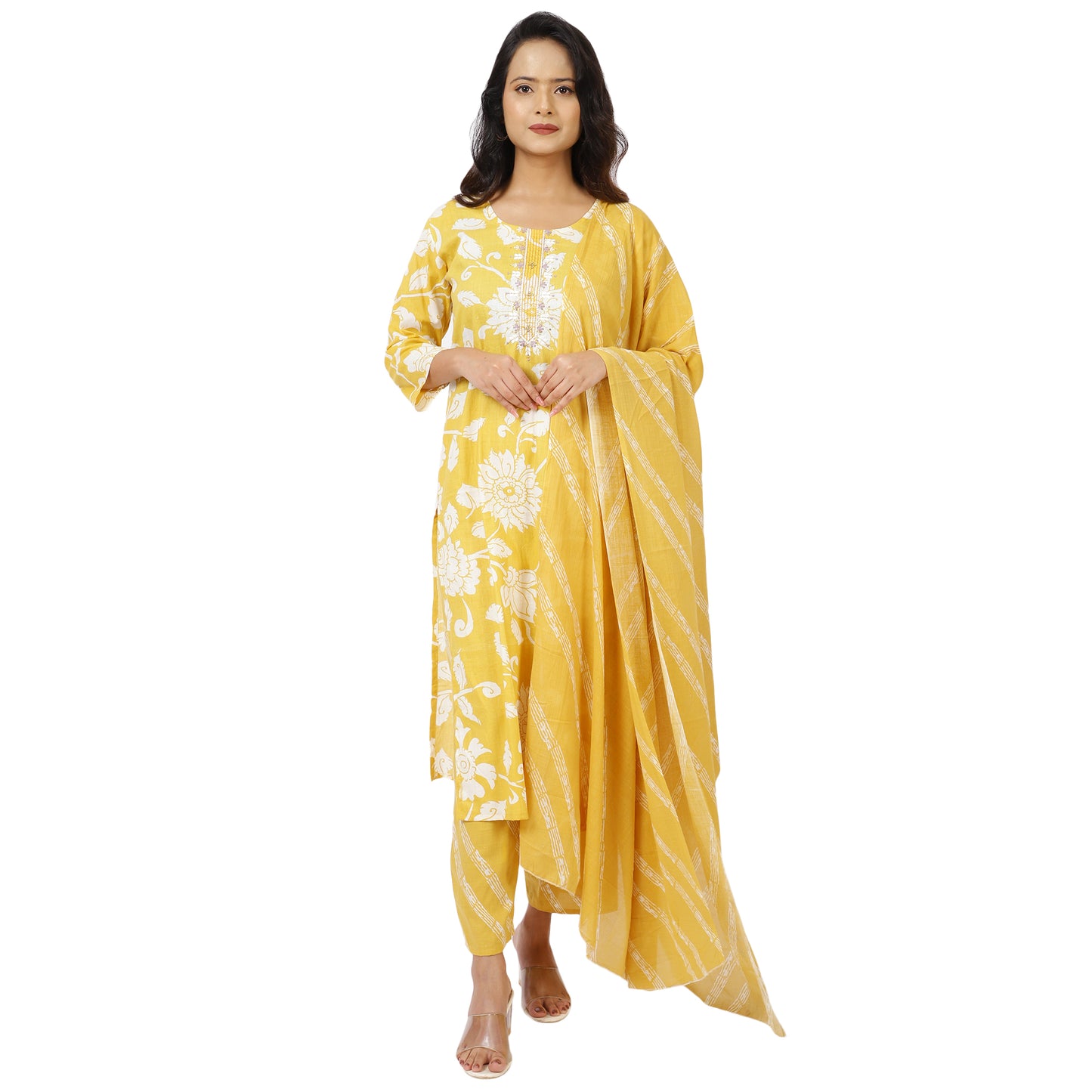 Festive ethnic wear yellow kurta pant and dupatta se