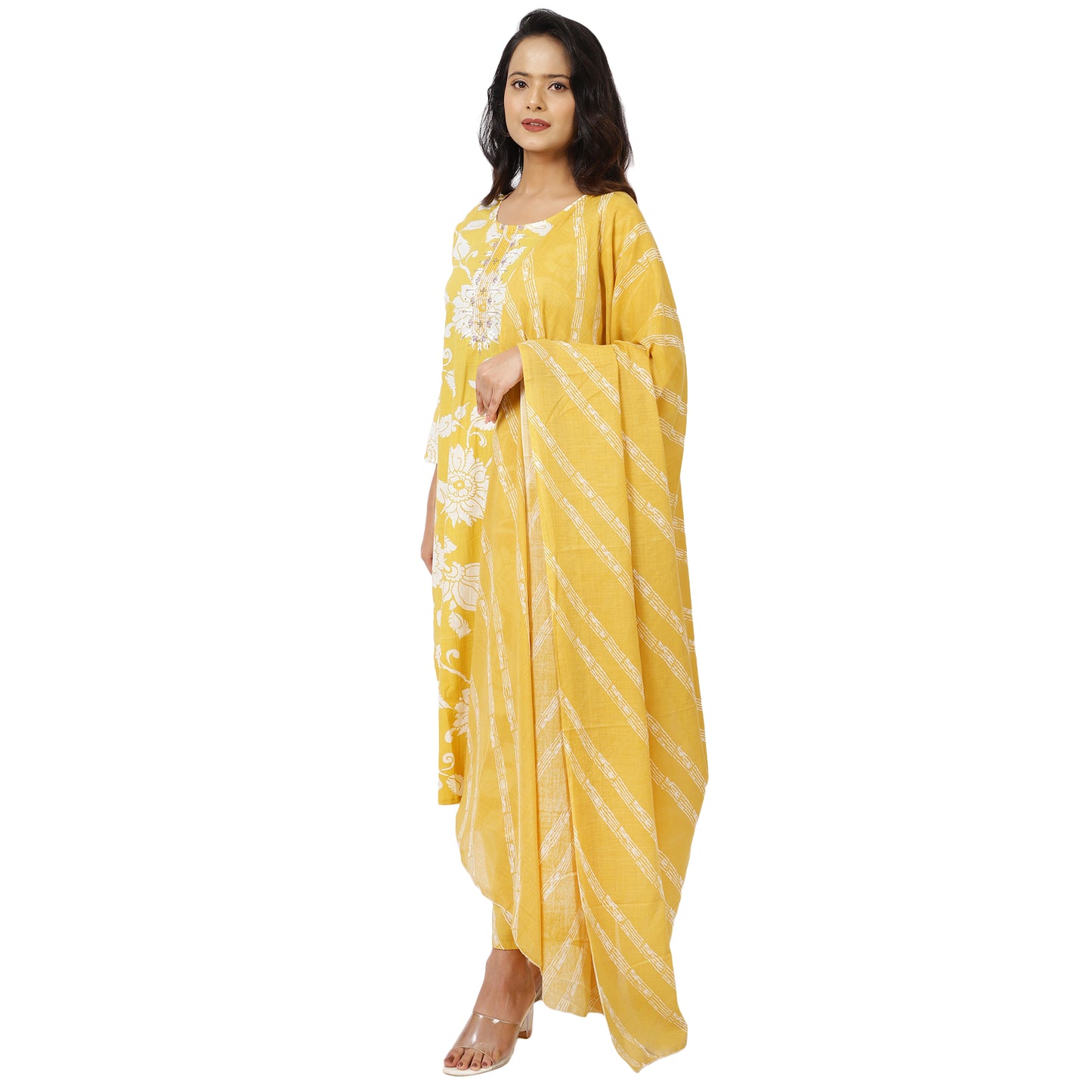 Yellow straight-fit kurta set with pants for women