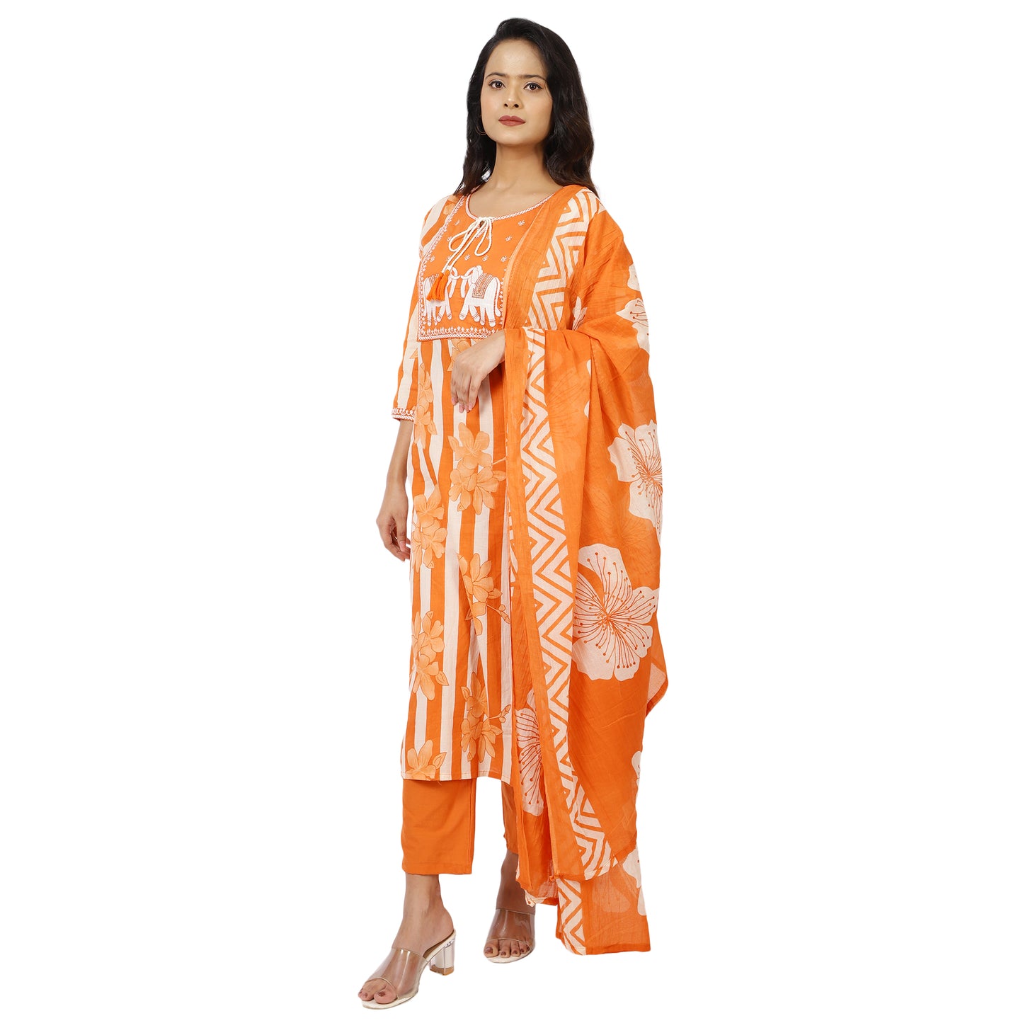 Printed cotton kurta pant with dupatta for women