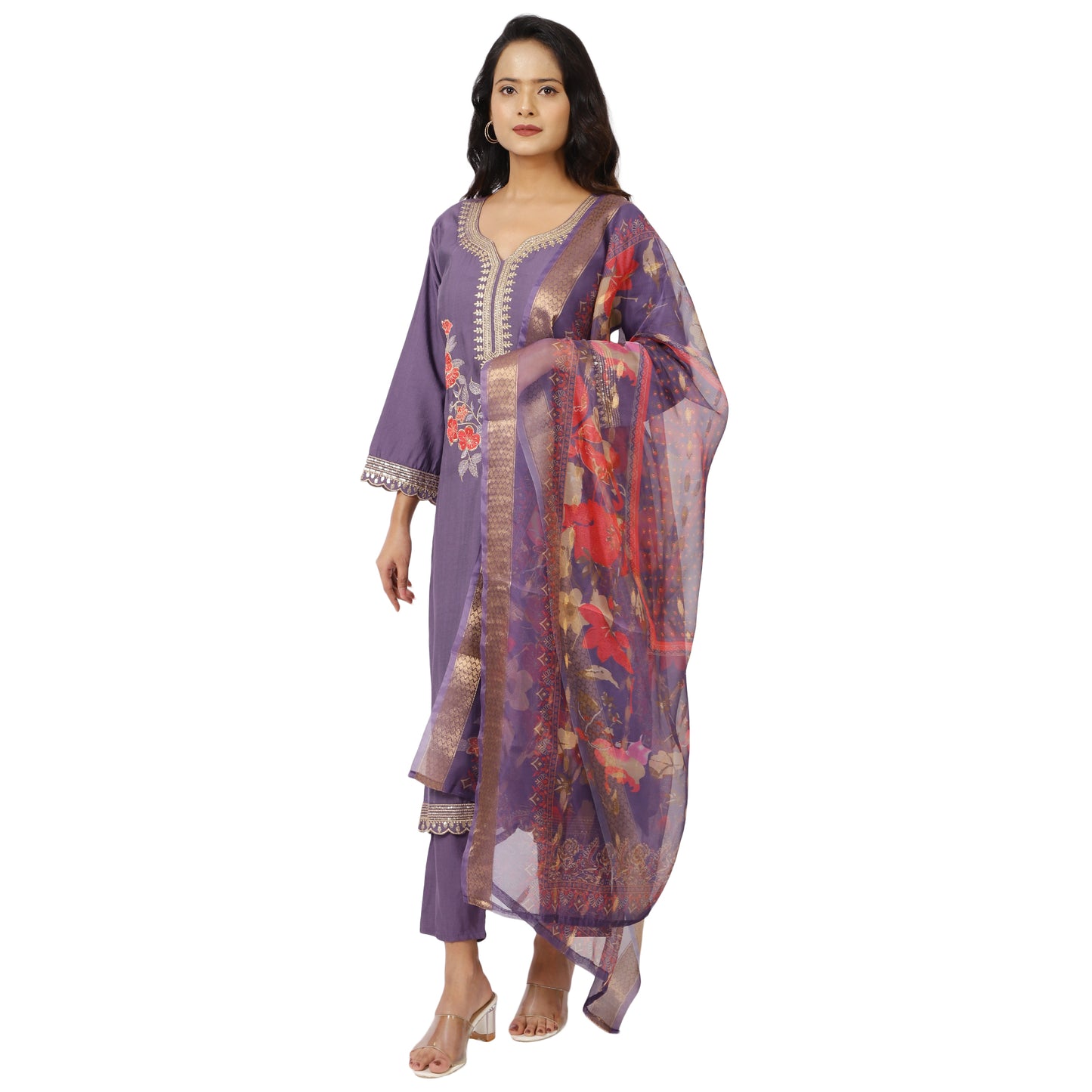 Elegant ethnic wear purple kurta and pant set