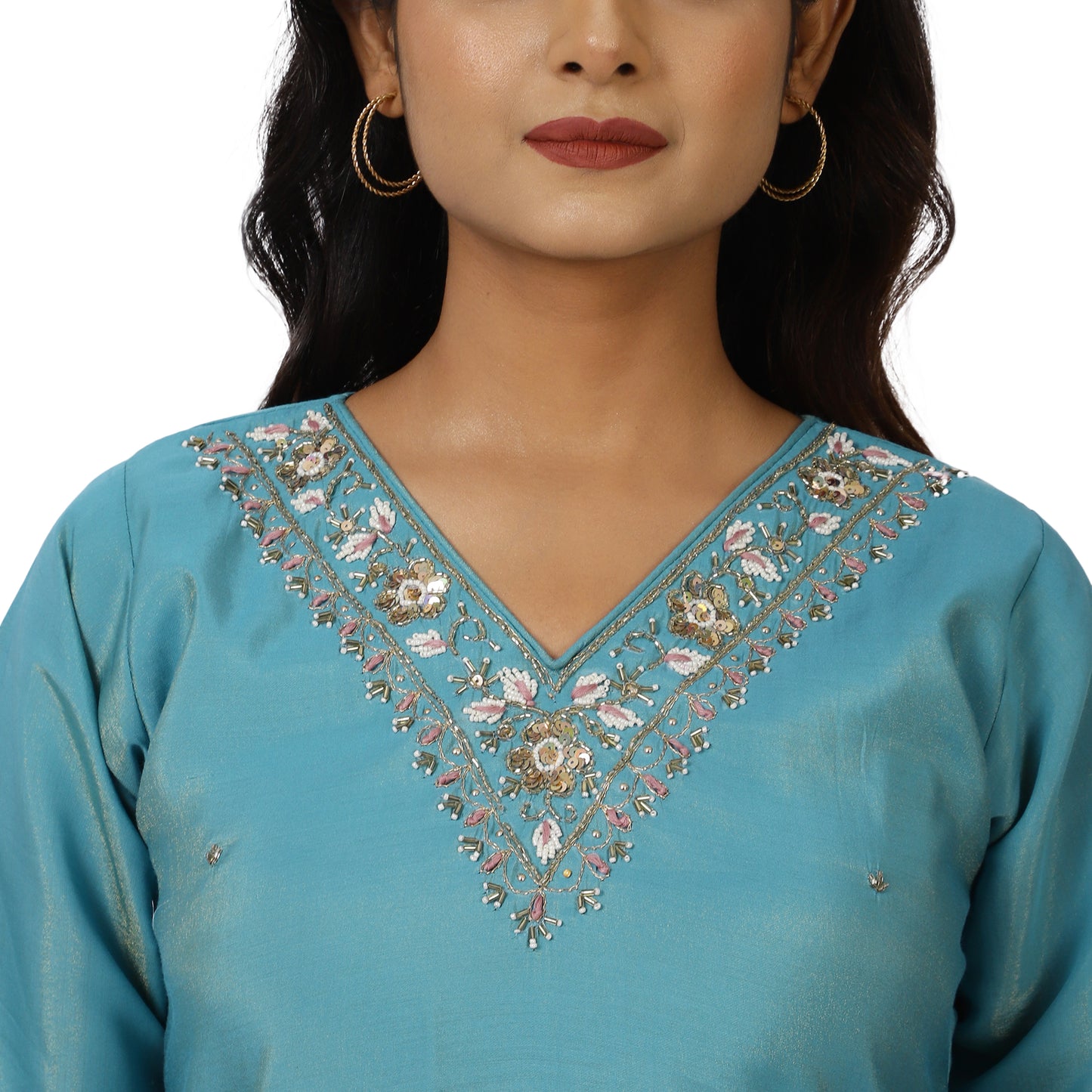 Stylish daily wear turquoise blue ethnic kurta set