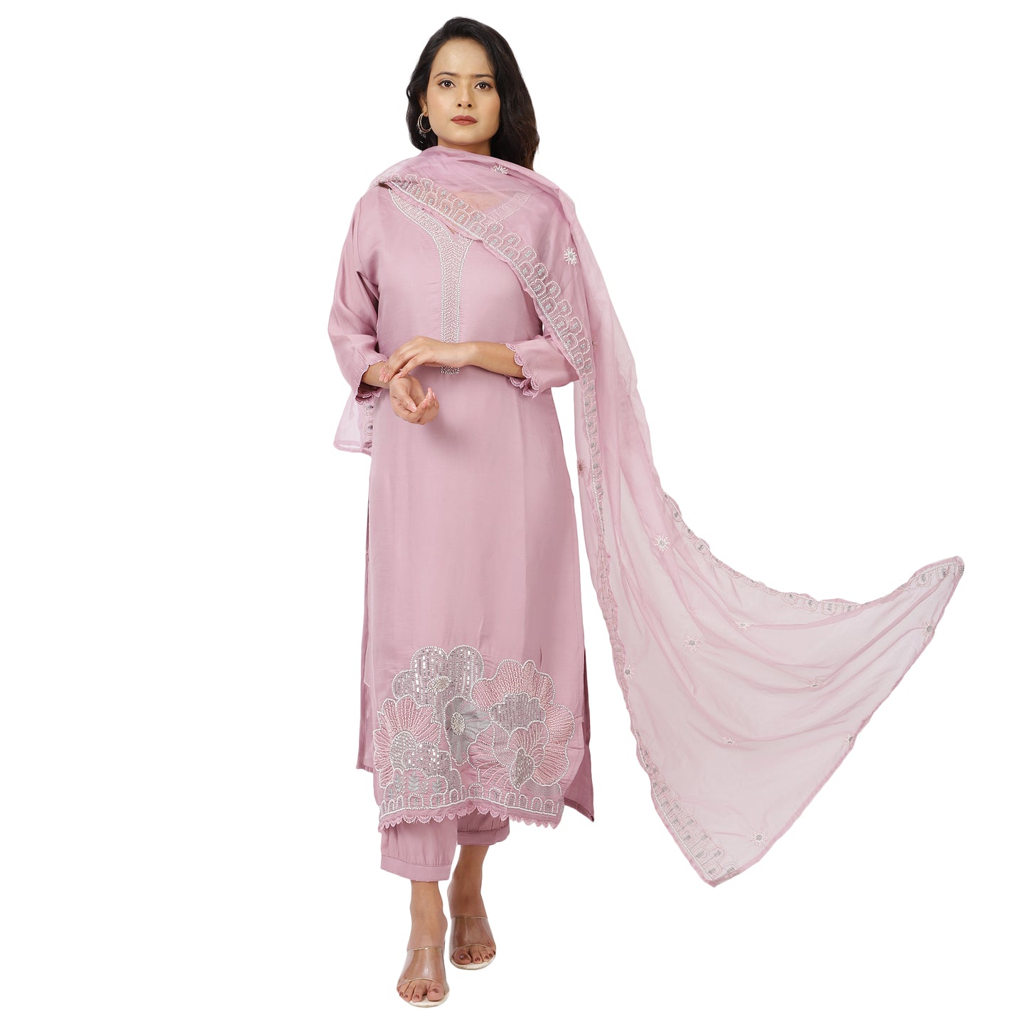 Comfortable Cotton Blend Mauve Suit for Women