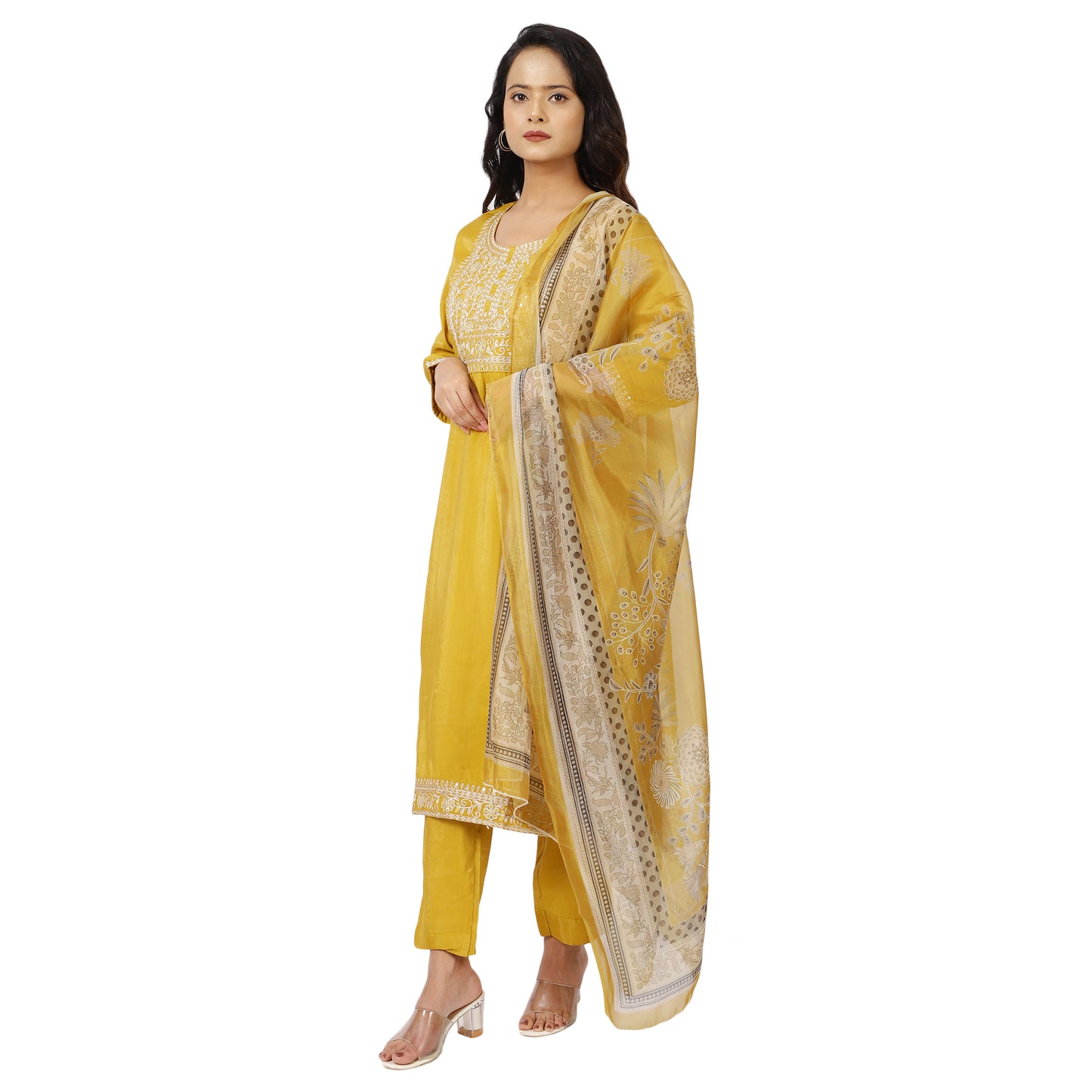 Festive wear yellow salwar suit with 3/4 sleeves