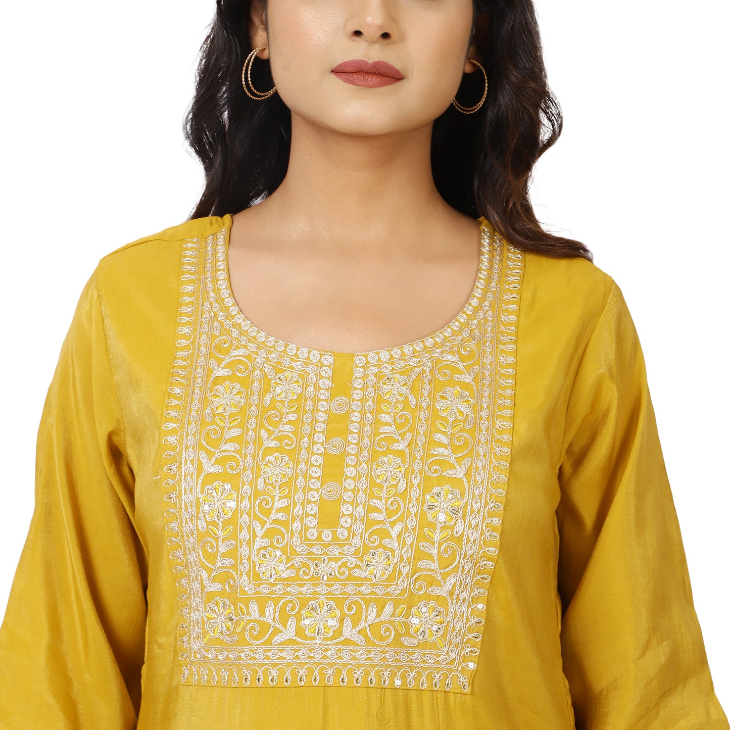 Cotton salwar kameez set with matching yellow dupatta