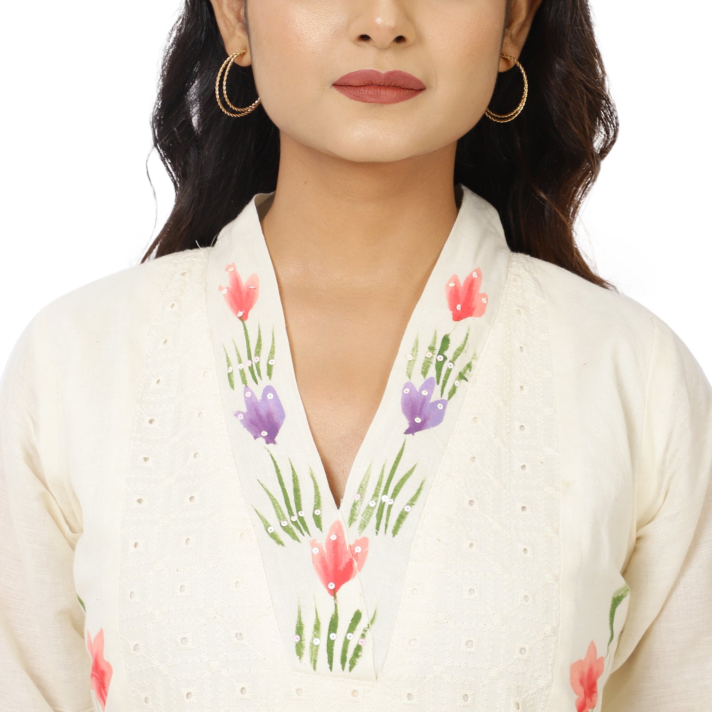 Daily wear embroidered cotton kurta & pants set
