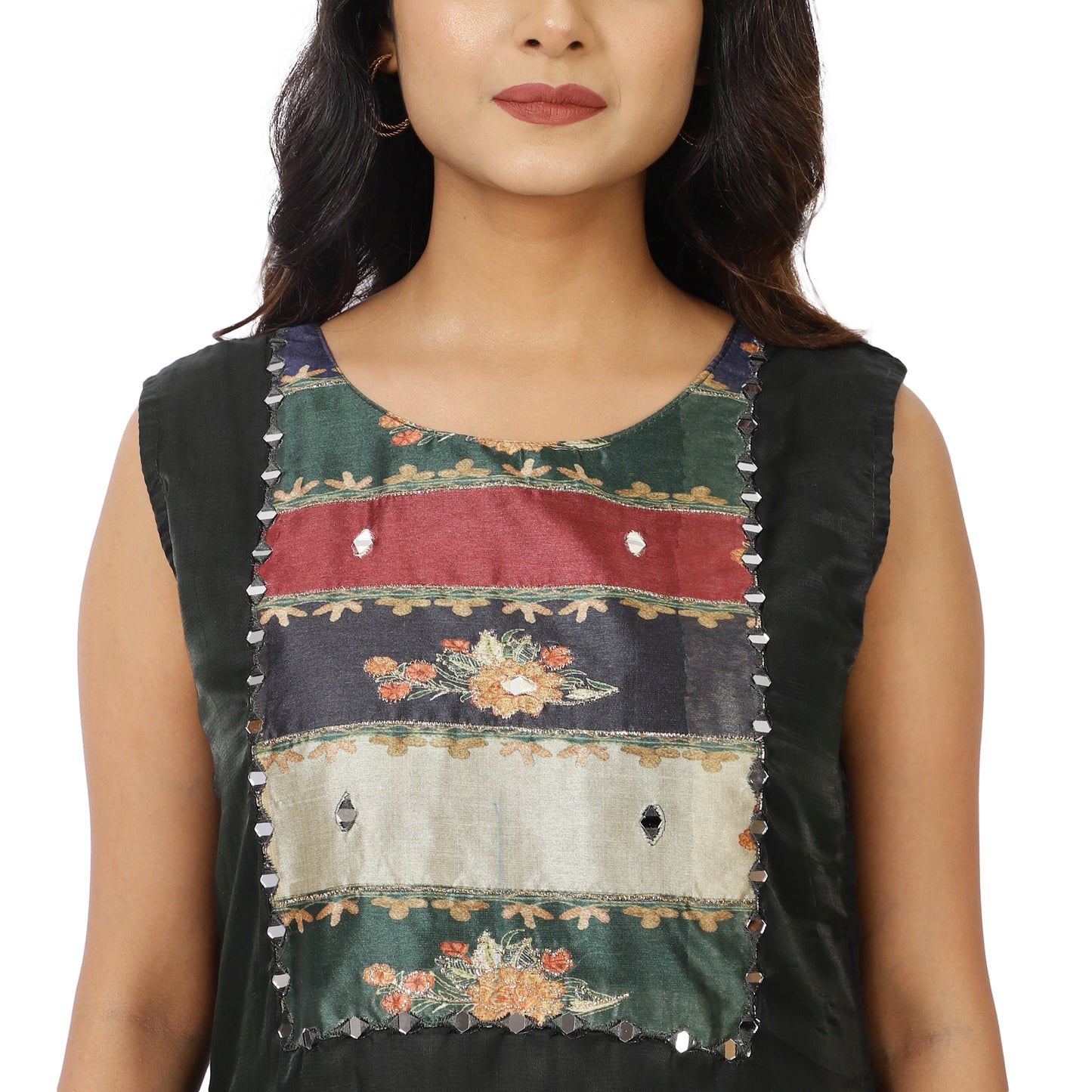 Daily wear black cotton kurti set with colourful dupatta