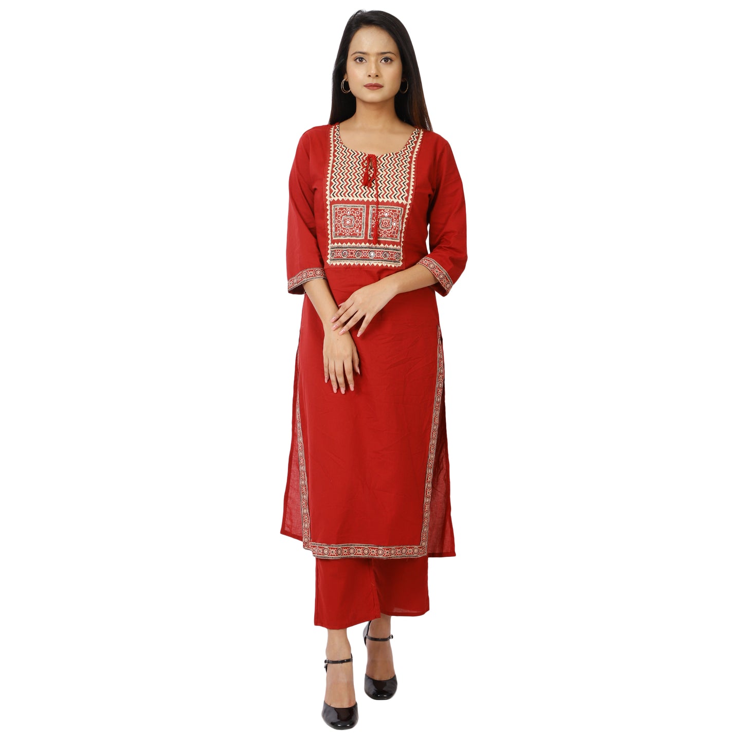Women's festive cotton kurta palazzo set front view