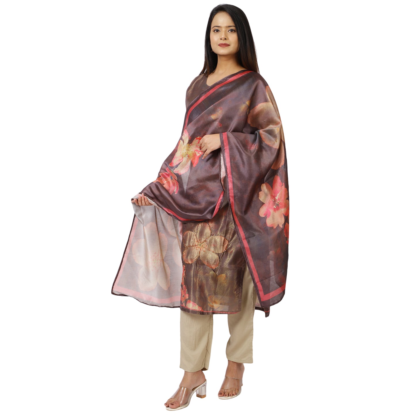 Elegant grey ethnic kurta and pant set – side angle