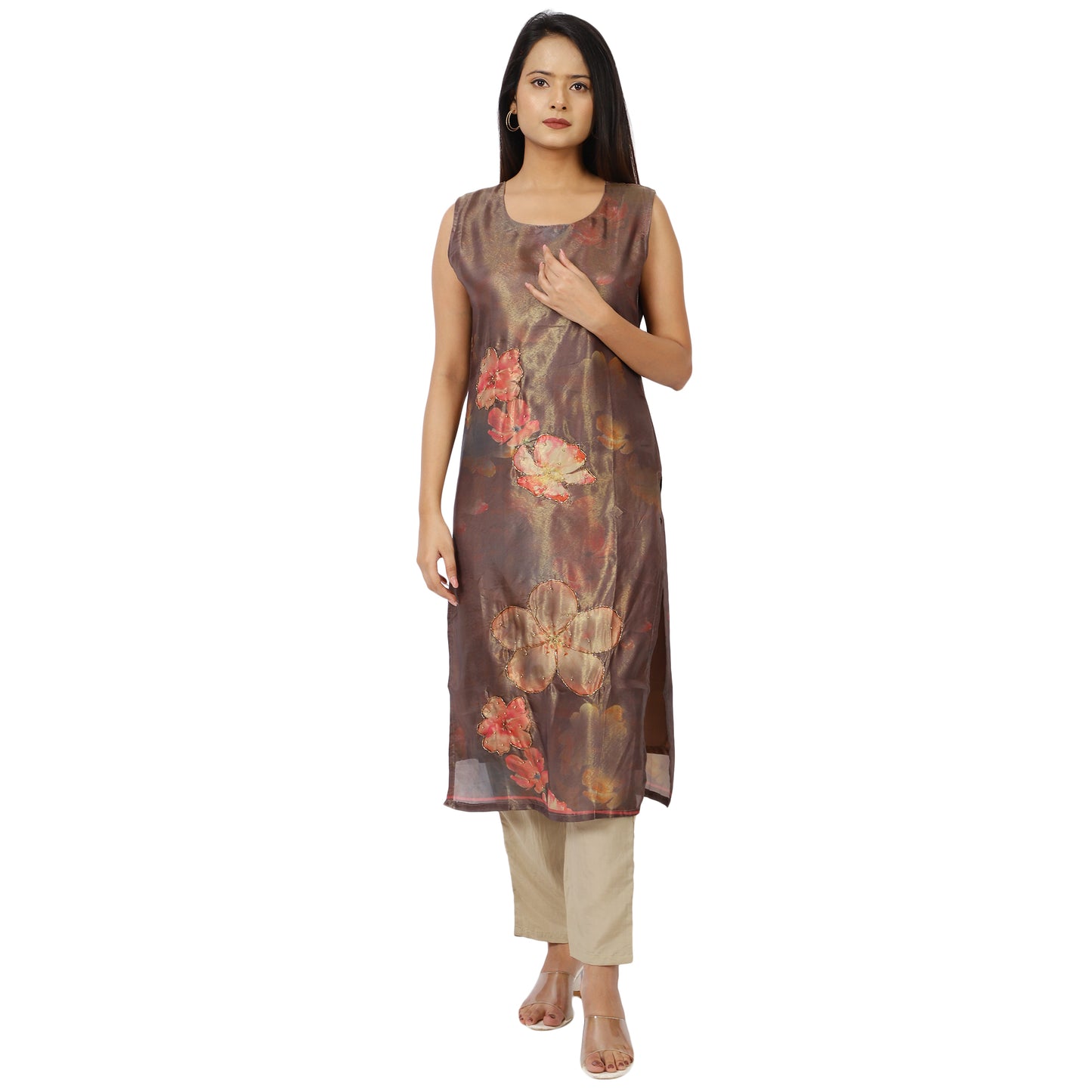 Women’s grey floral print kurta set – traditional outfit