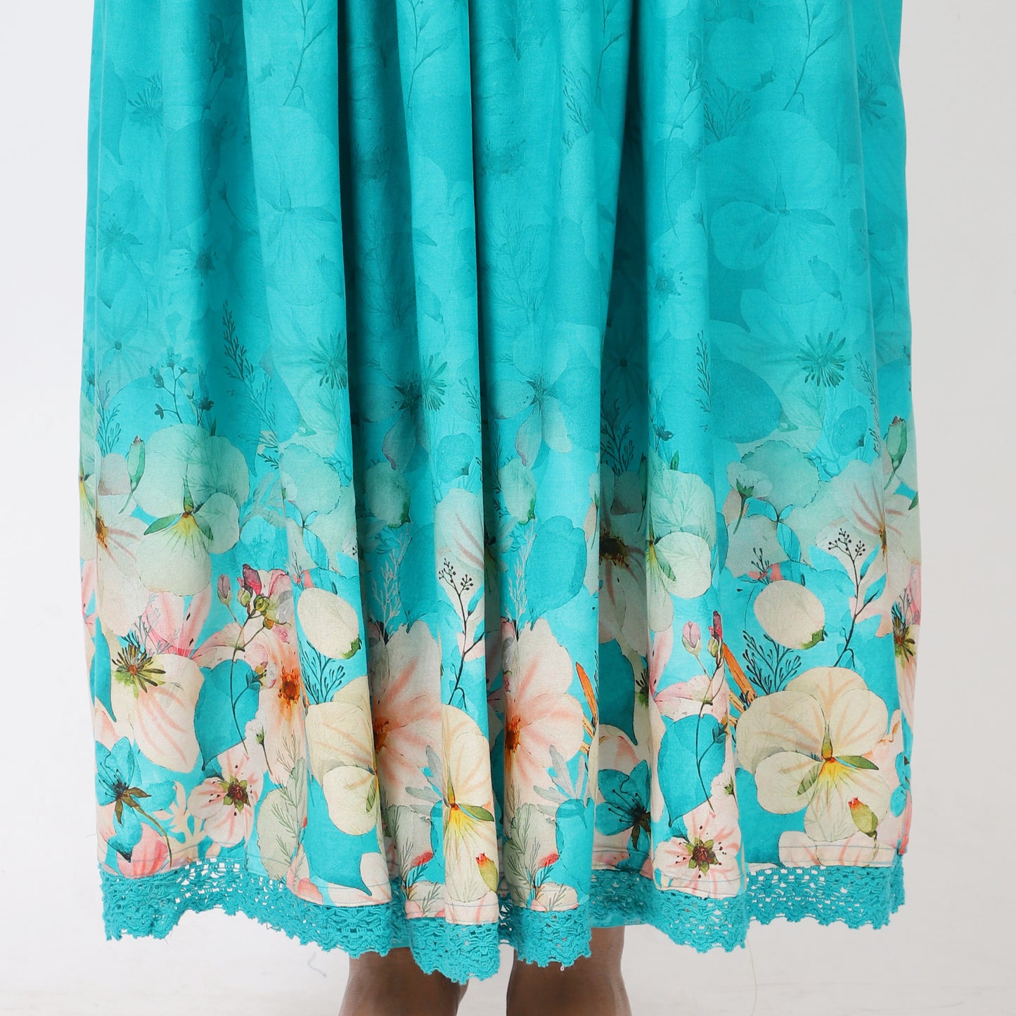 Anarkali dress with dupatta side angle turquoise blue