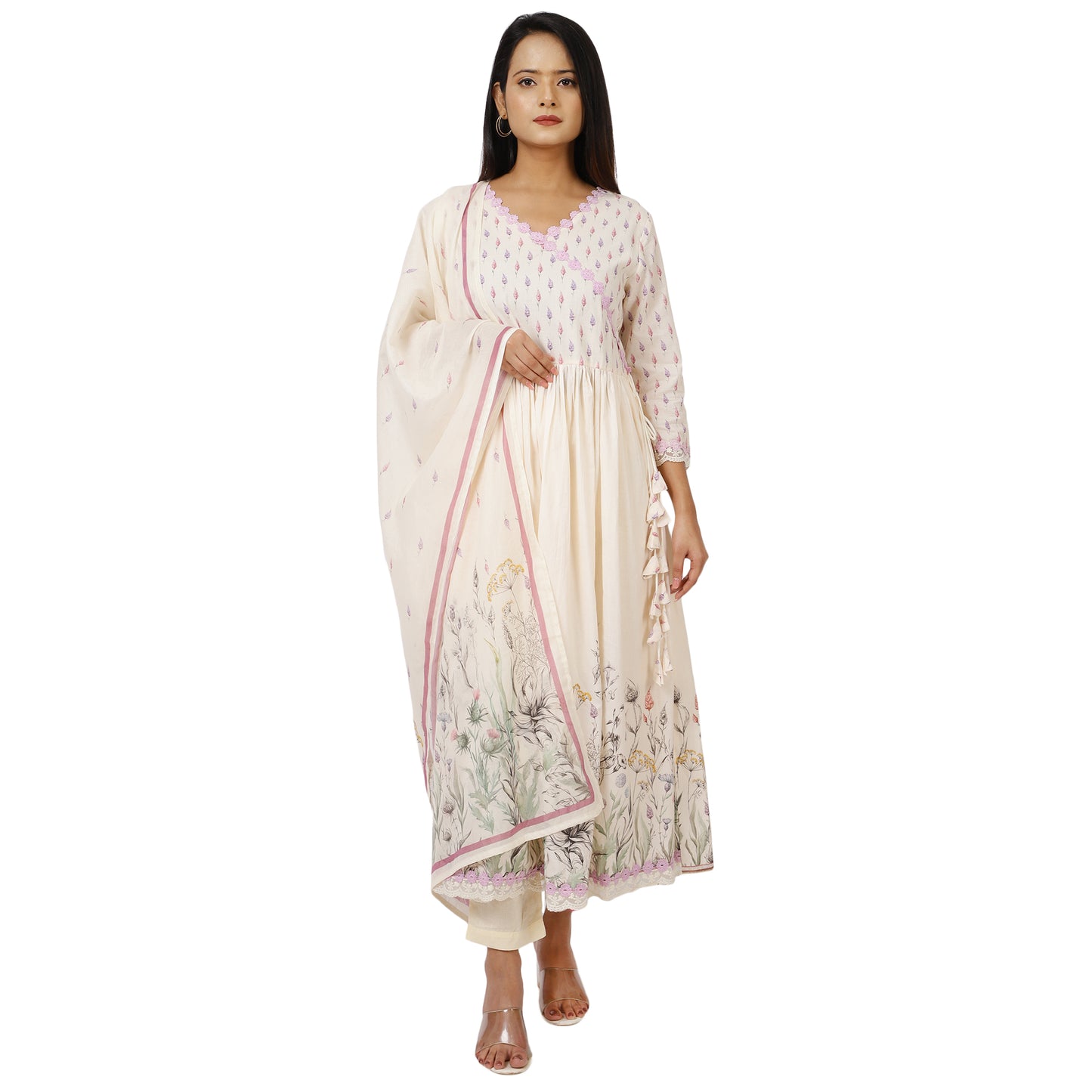 ZS Fashion Off-White Anarkali Kurta Set Front View