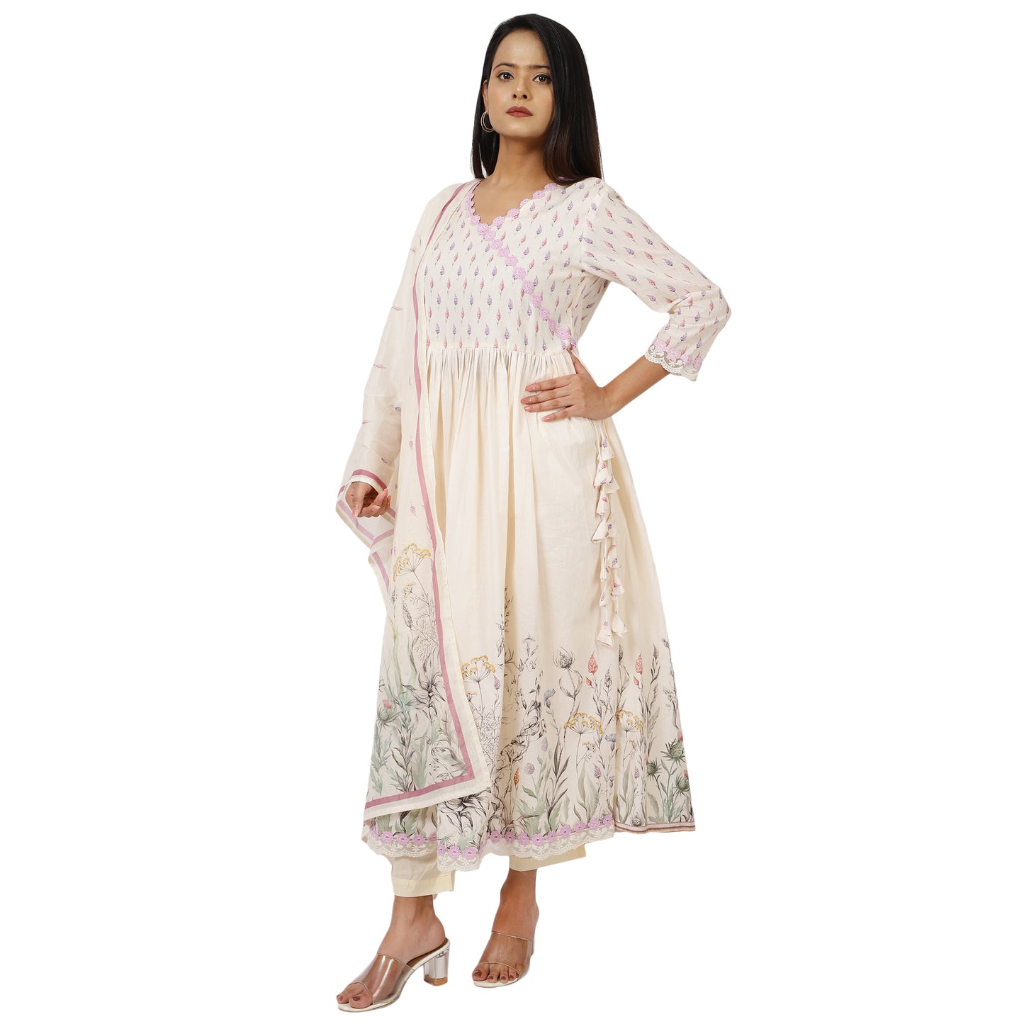 Traditional Off-White 3-Piece Ethnic Kurta Pant Dupatta