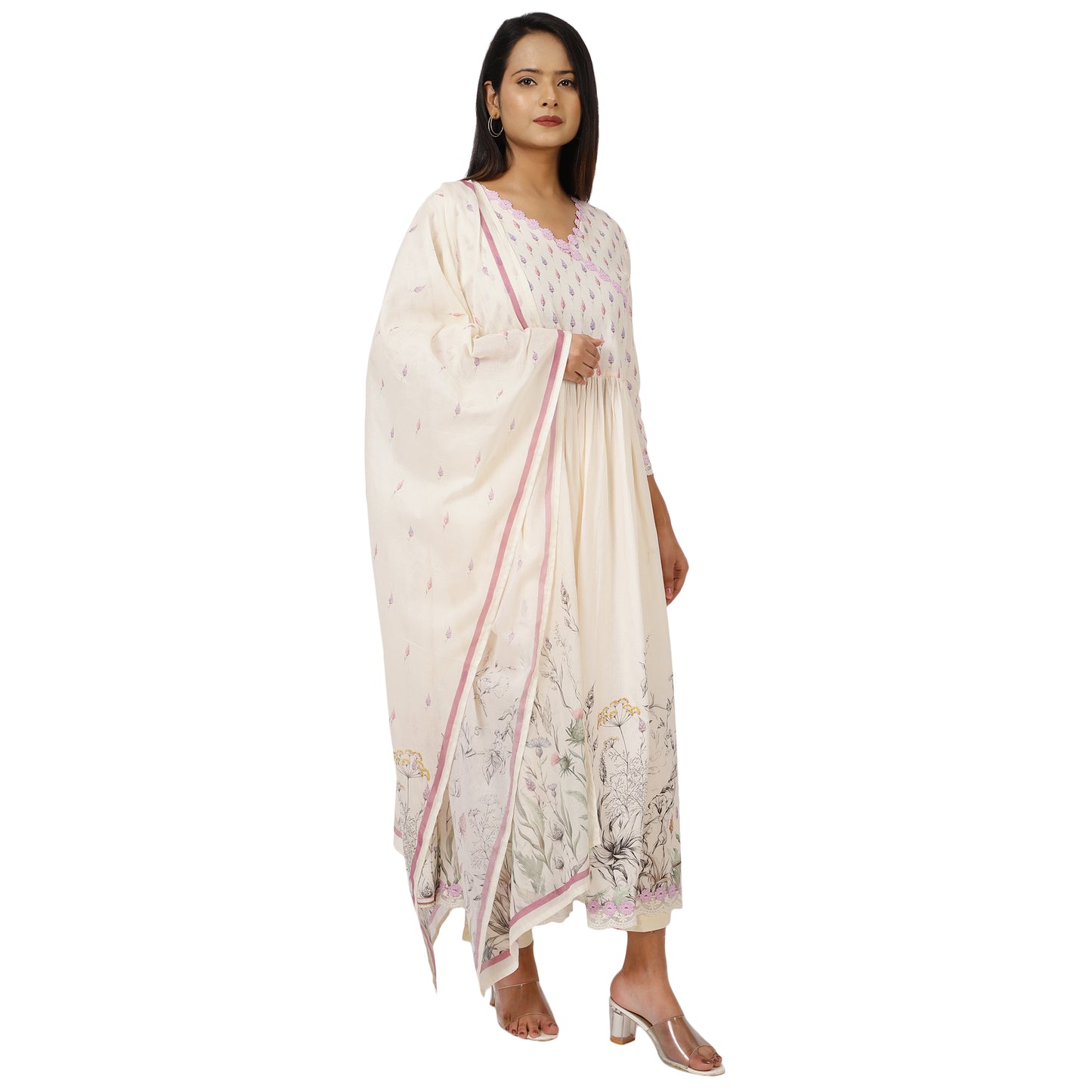 Side View of ZS Fashion Floral Anarkali Kurta Set