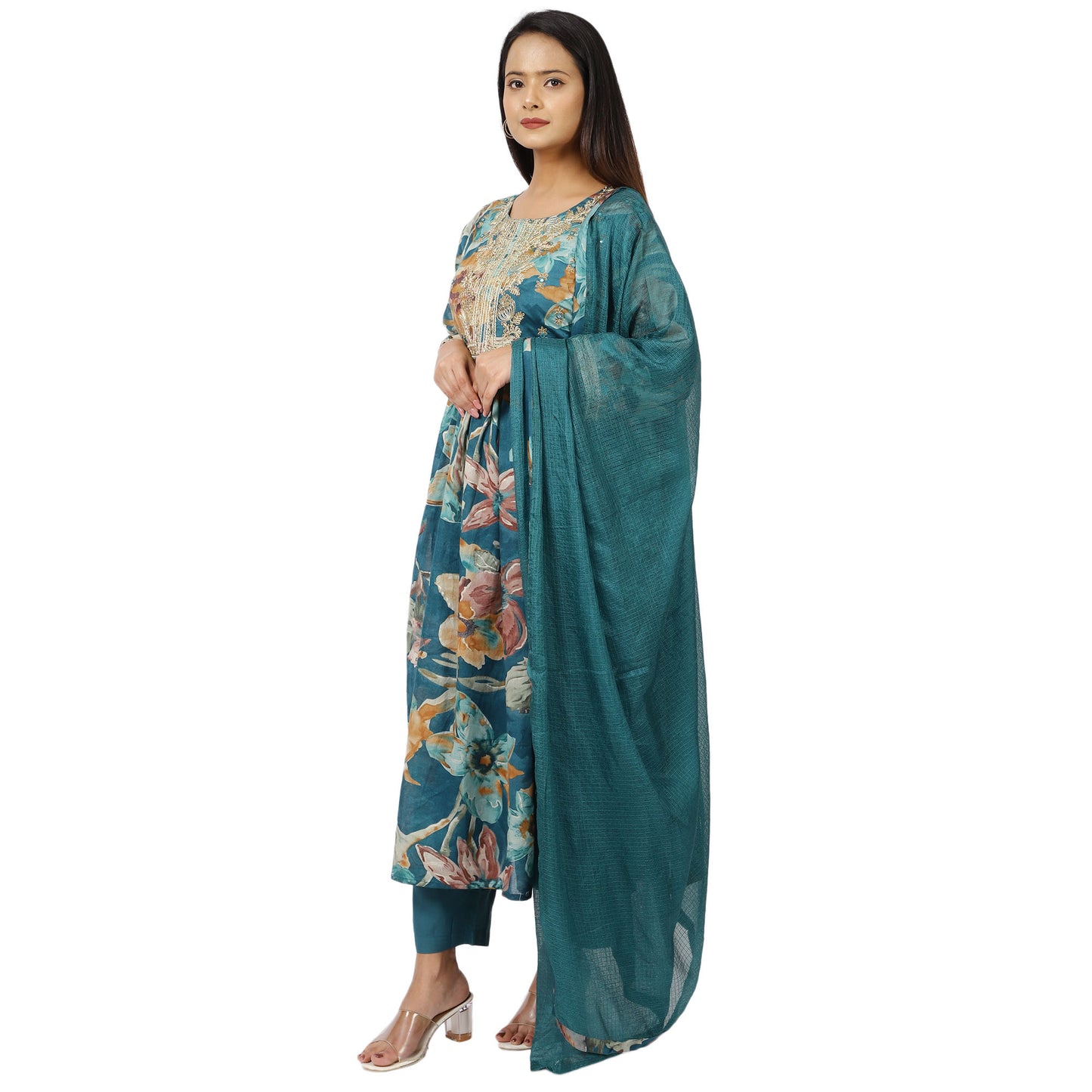 Cotton Blend Round Neck Anarkali Kurta Design