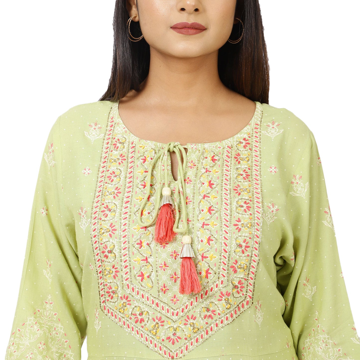 Women's Mint Green Anarkali Suit Set with Dupatta – Embroidered Long Sleeve Traditional Ethnic Dress for Festive