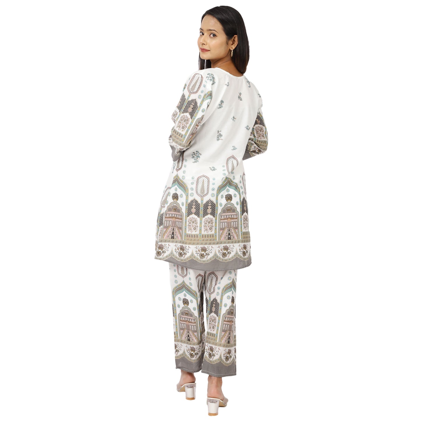 Traditional white kurta palazzo outfit for women
