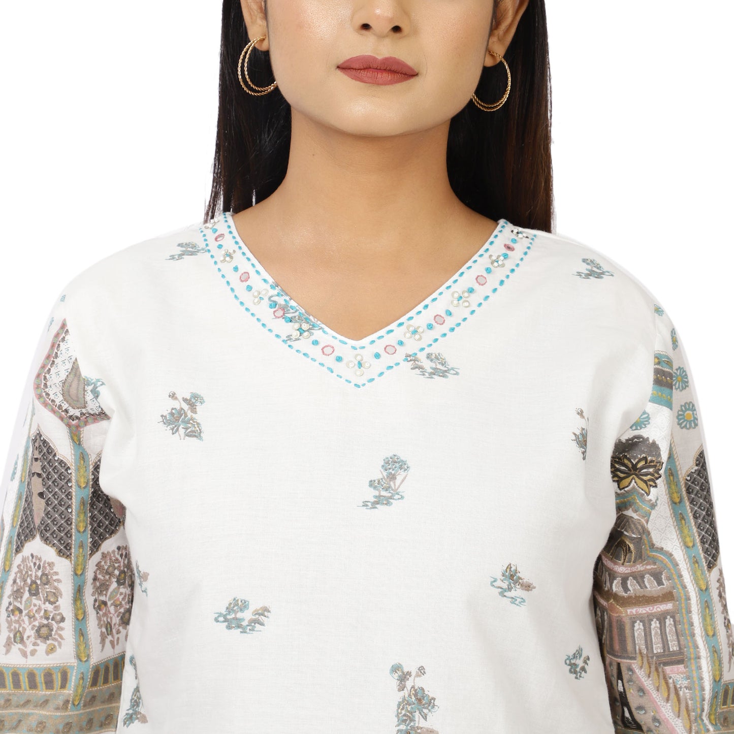 Cotton kurta palazzo with architectural print