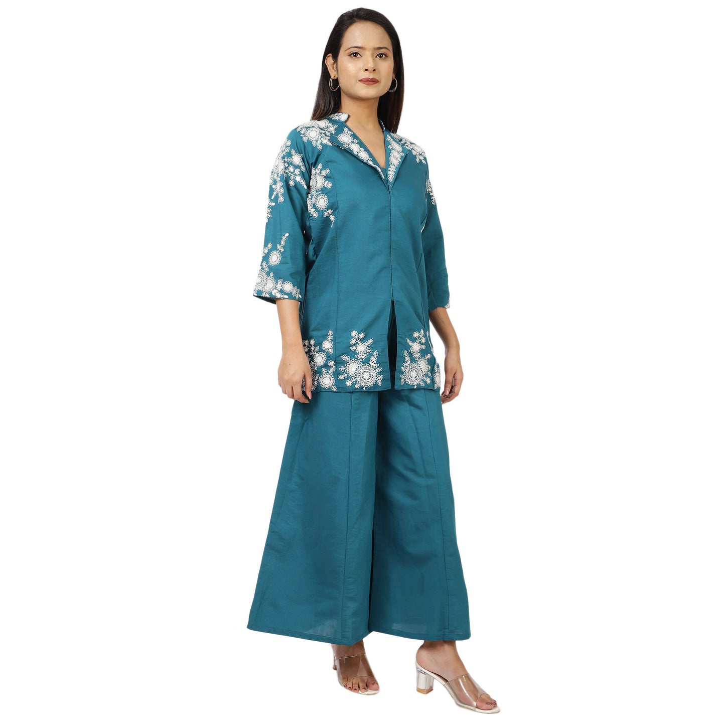 Stylish teal kurti palazzo set for women