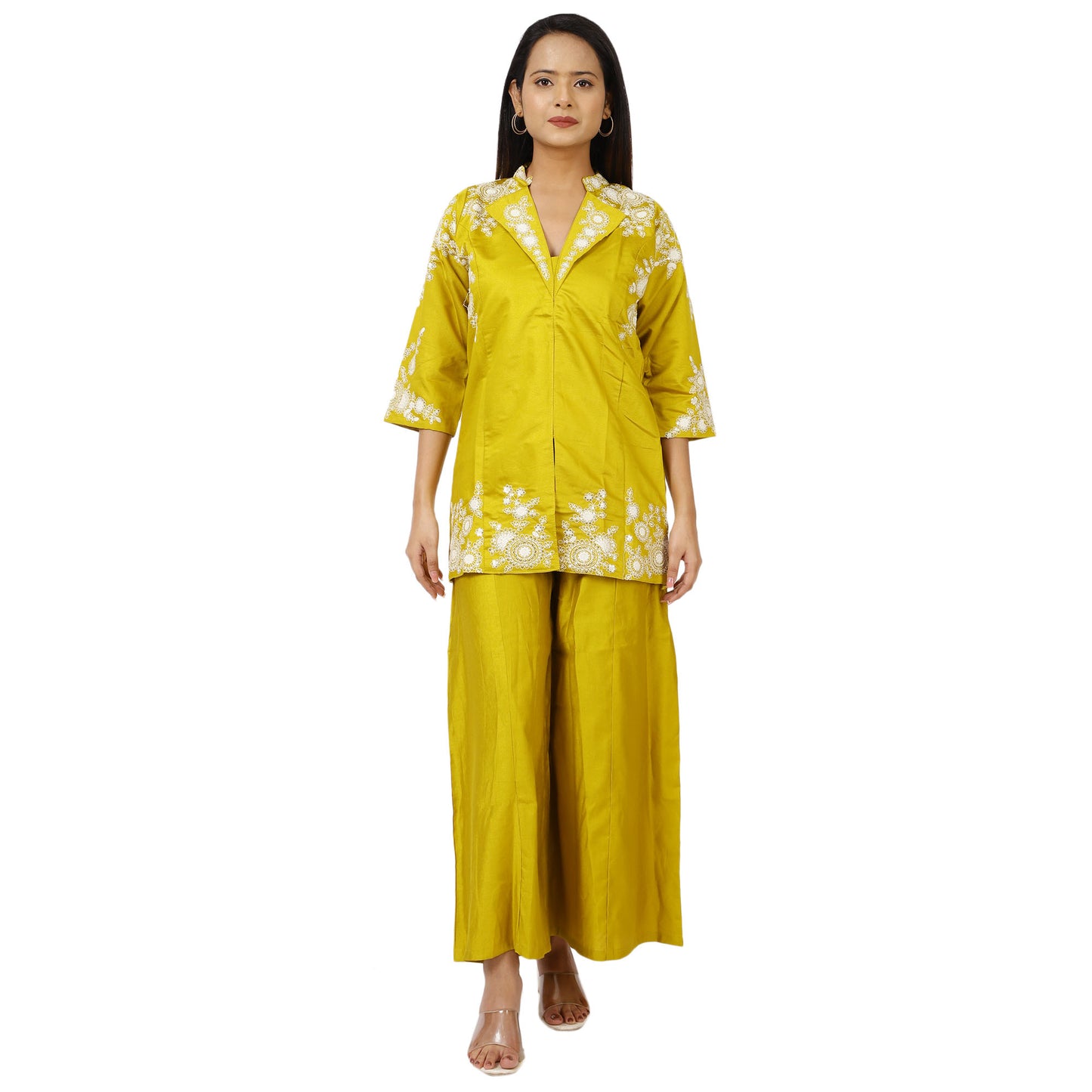 Yellow cotton top with 3/4 sleeves by ZS Fashion
