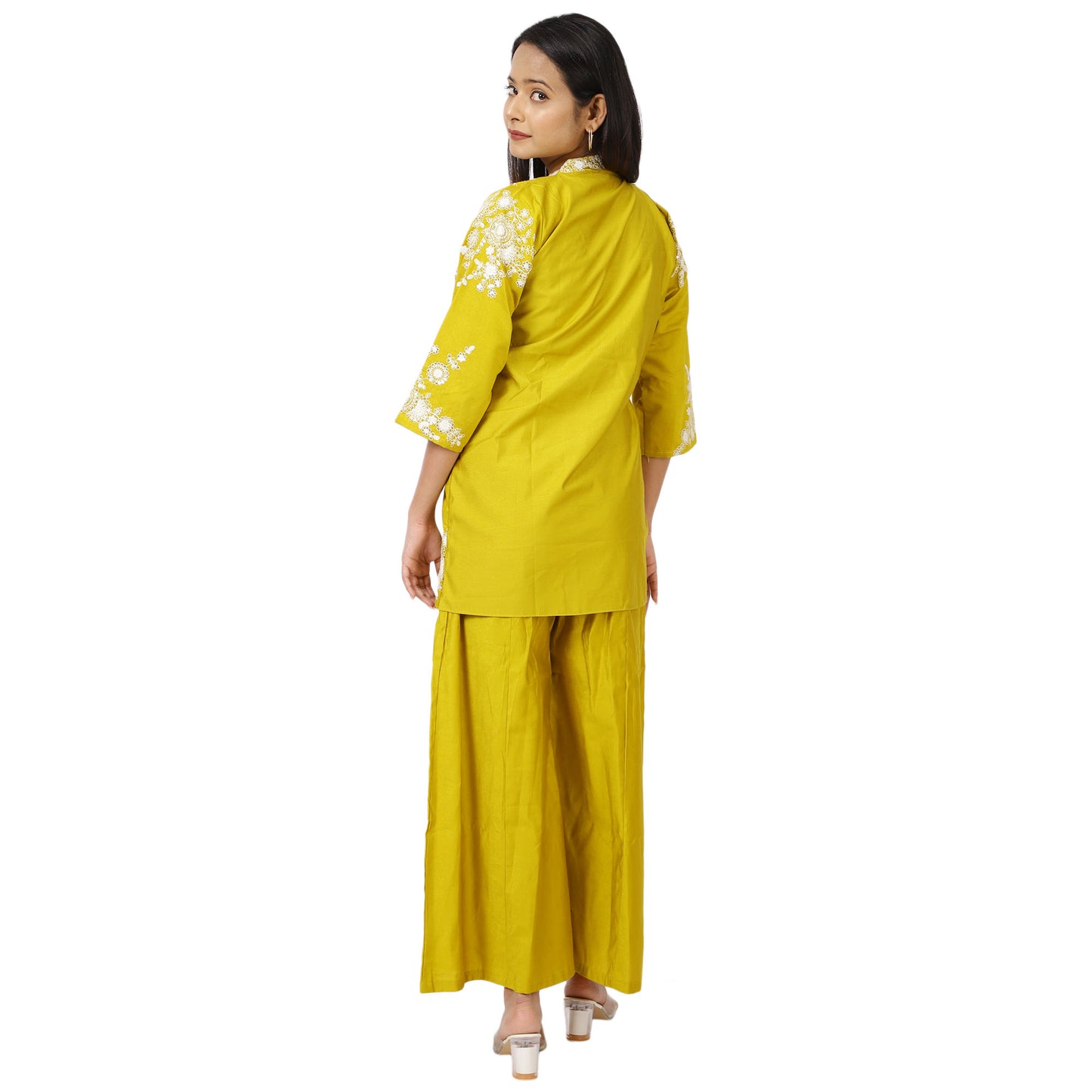 Festive cotton palazzo set in yellow color