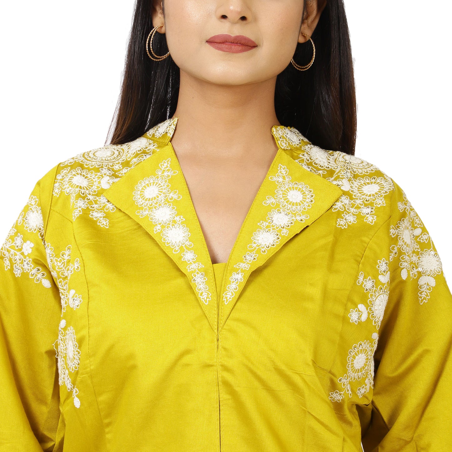 Floral embroidered yellow palazzo suit