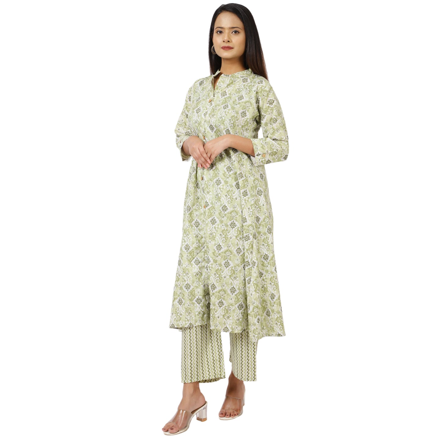 Floral Printed Palazzo Set Light Green