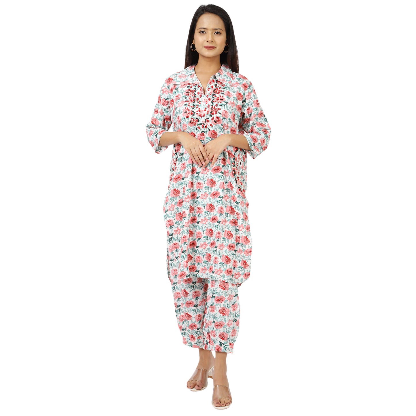 Mint green floral design ethnic wear for women